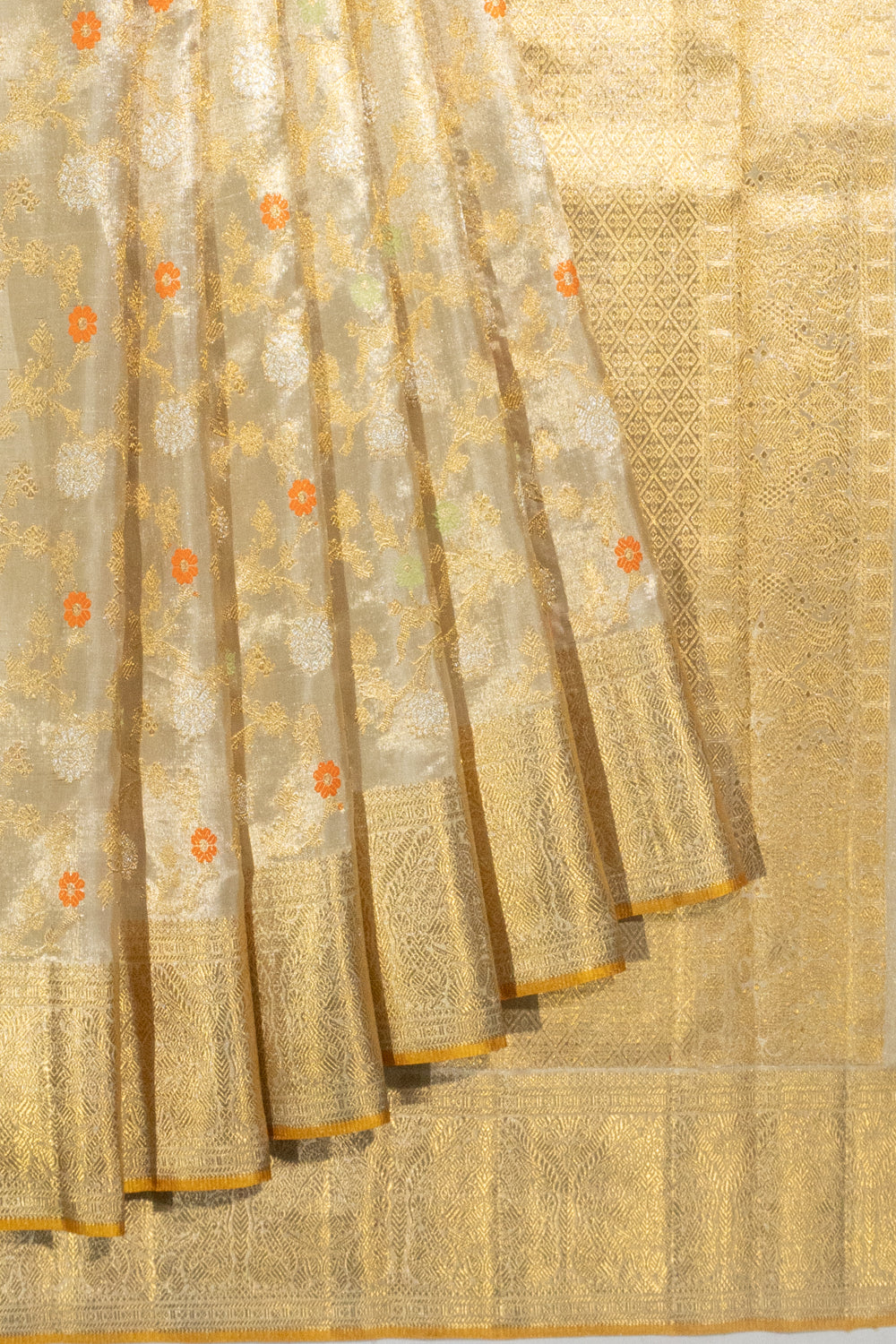 Kanchipuram Silk Tissue Jaal Gold Saree 1214928464