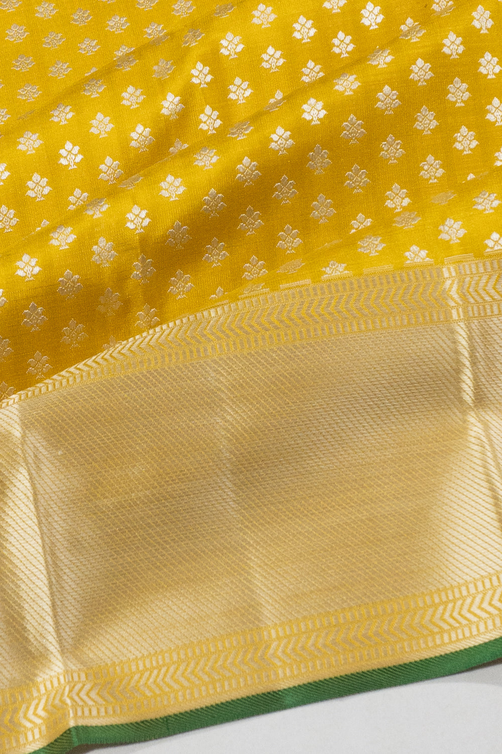 Kanchipuram Silk Thread Butta Mustard Yellow Saree 1214928478