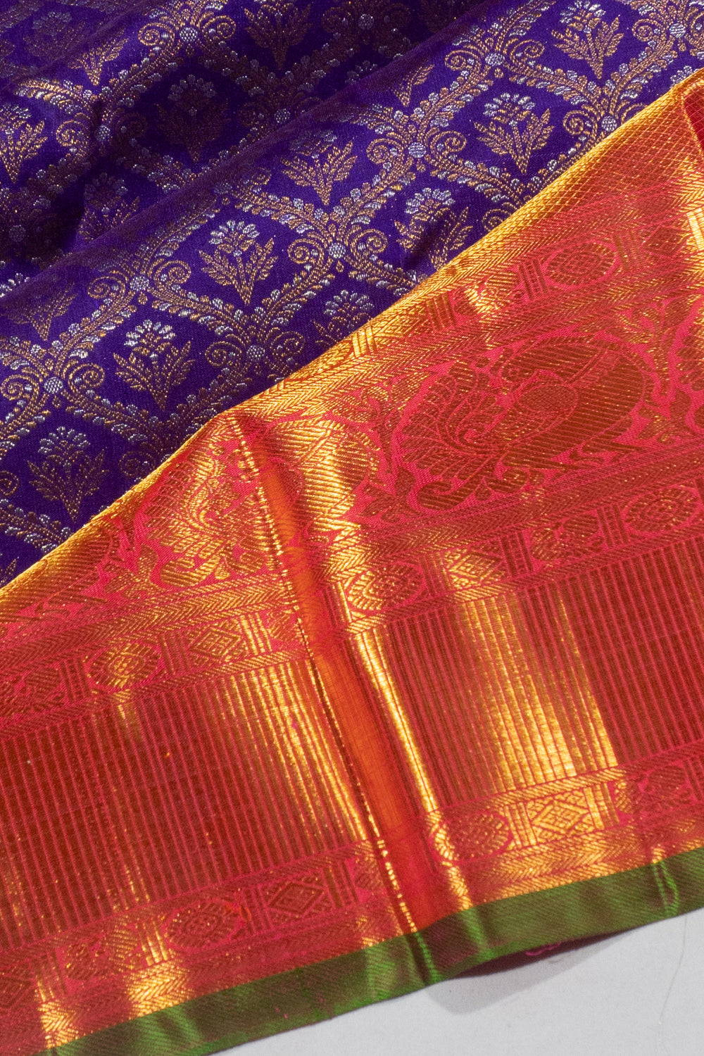 Kanchipuram Silk Floral Jaal Butta Violet Saree