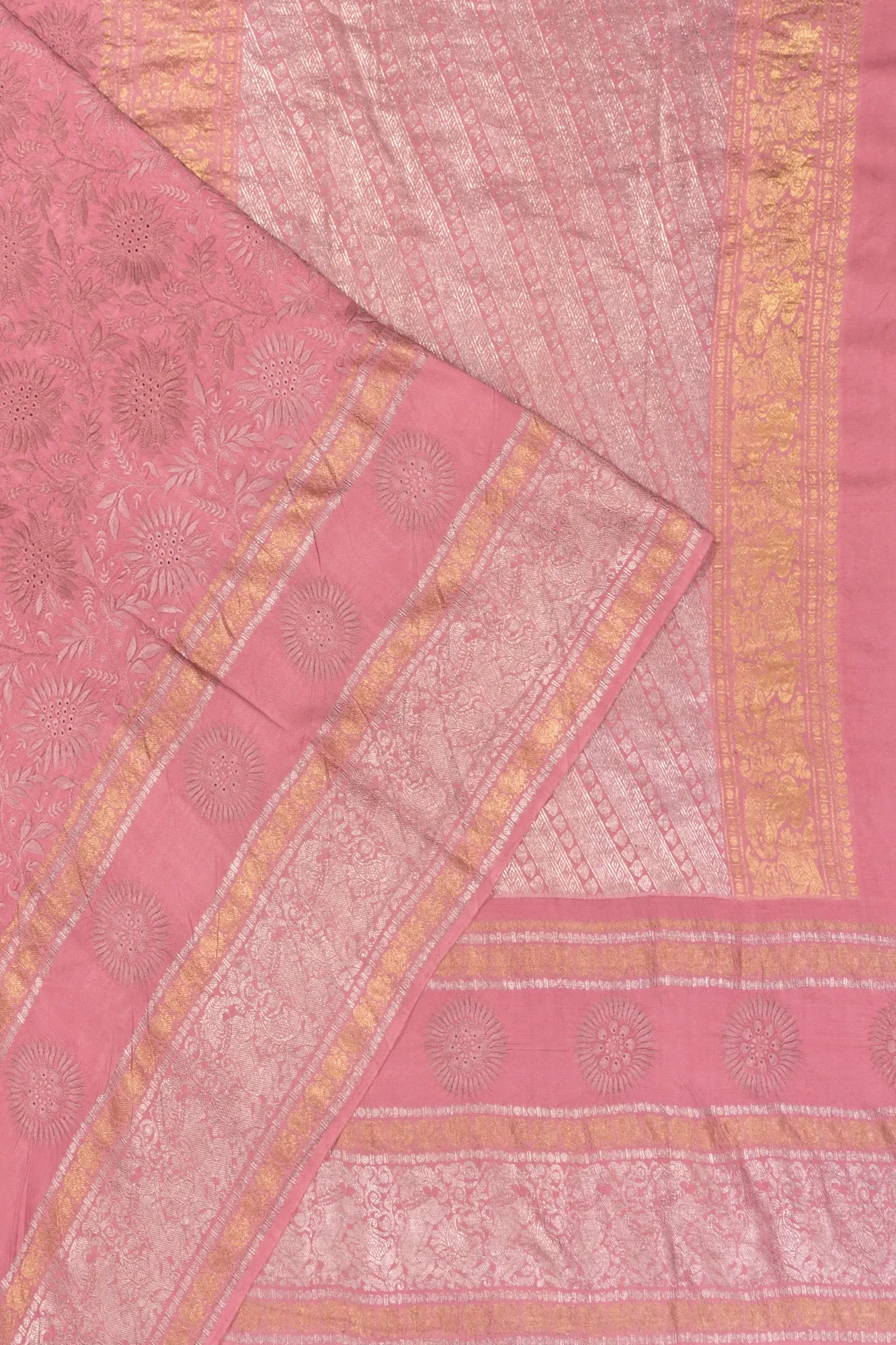 Kanchipuram X Chikankari Silk Embroidery Brocade Peach Saree