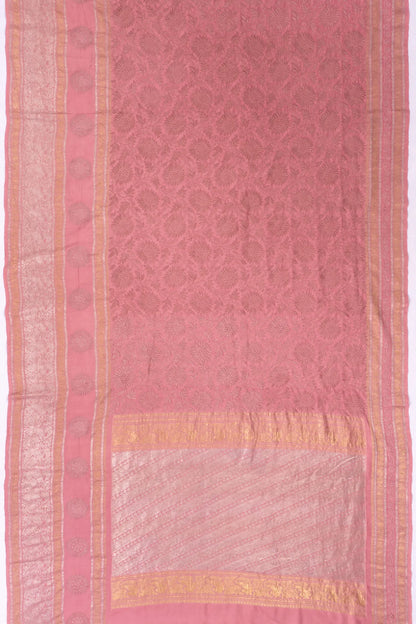 Kanchipuram X Chikankari Silk Embroidery Brocade Peach Saree