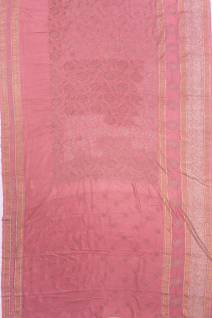 Kanchipuram X Chikankari Silk Embroidery Brocade Peach Saree