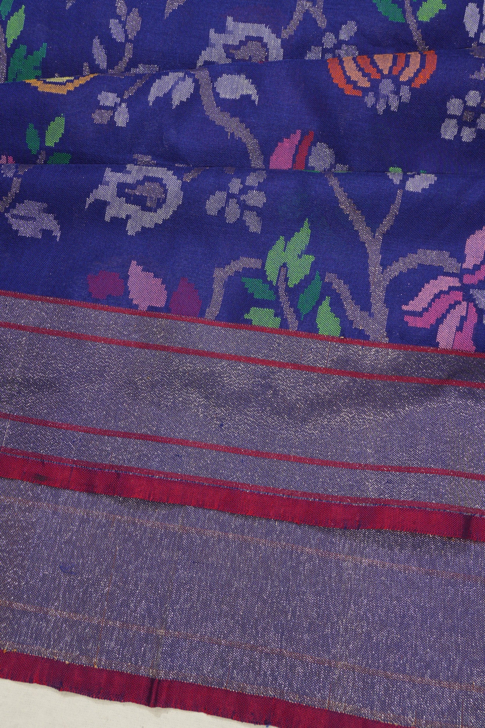 Banarasi Silk All Over Jamdani Jaal Dark Blue Saree