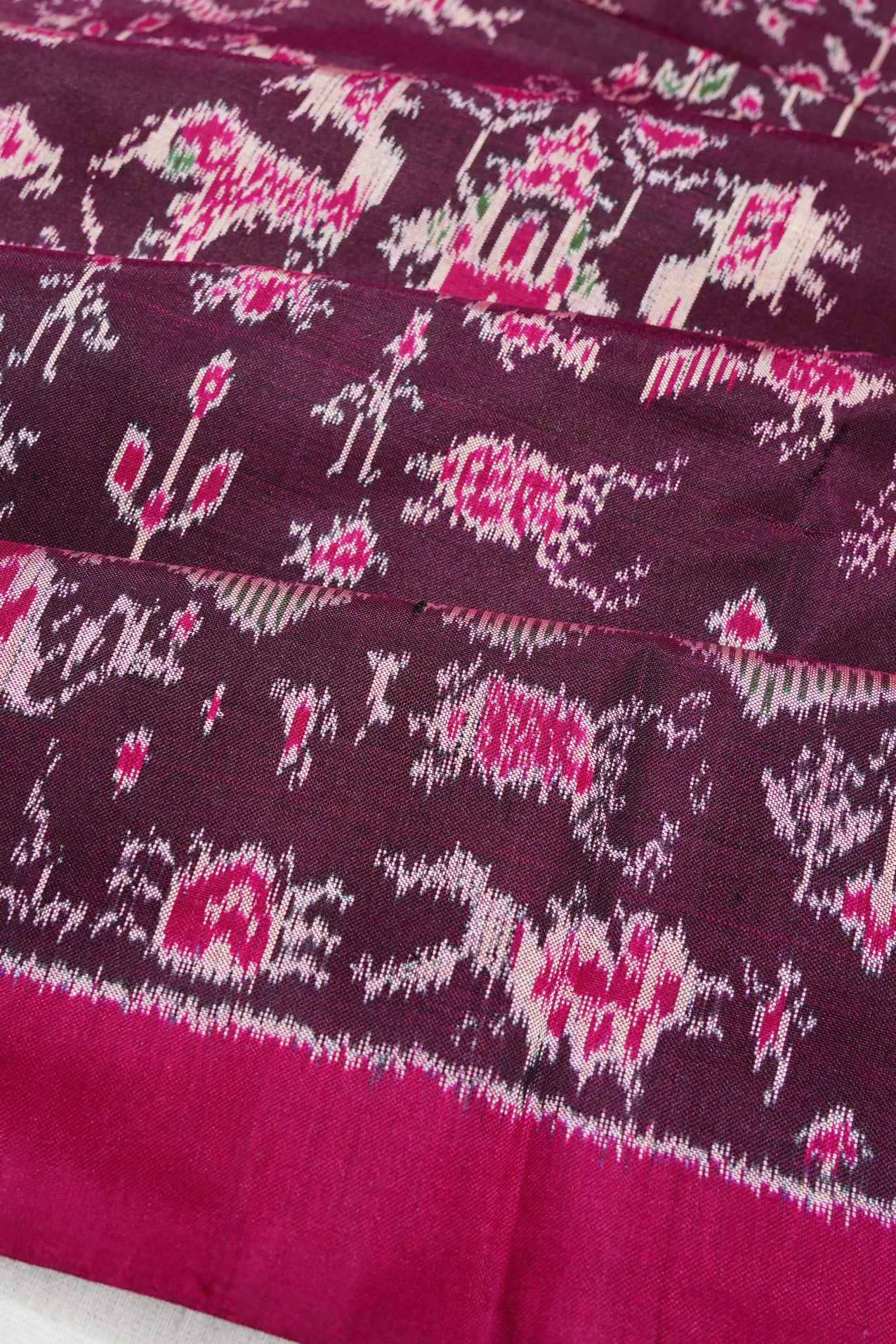 Pochampally Silk Ikat Burgundy Saree With Combodia Inspired Ikat