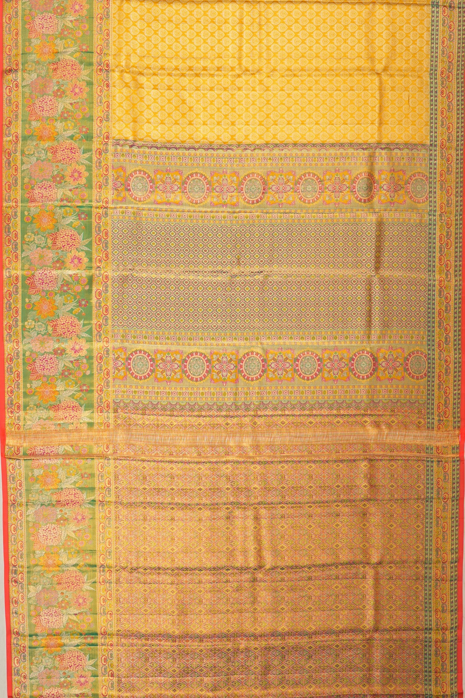Kanchipuram Silk Tissue Brocade Yellow Saree