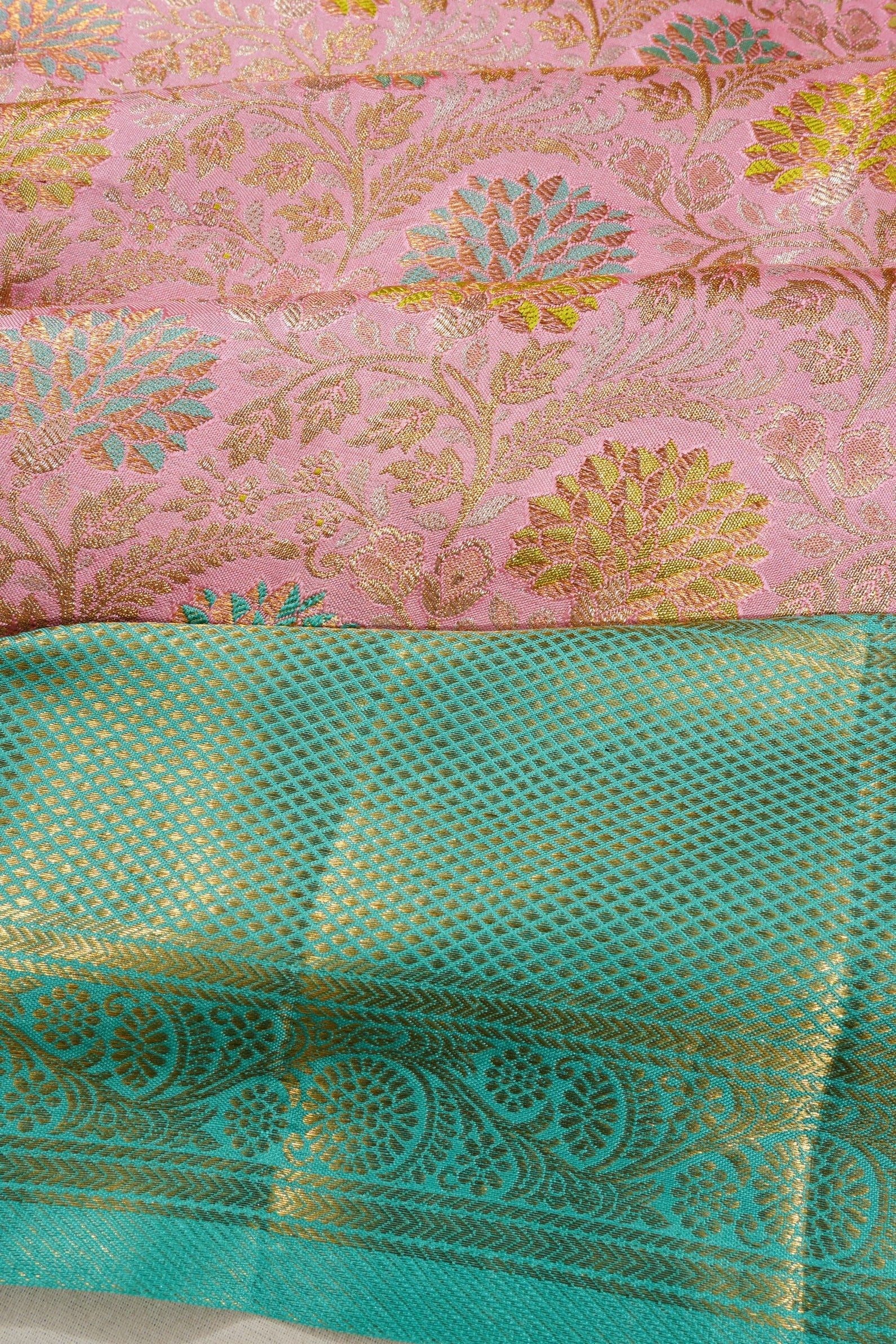 Kanchipuram Silk Tissue Brocade Baby Pink Saree