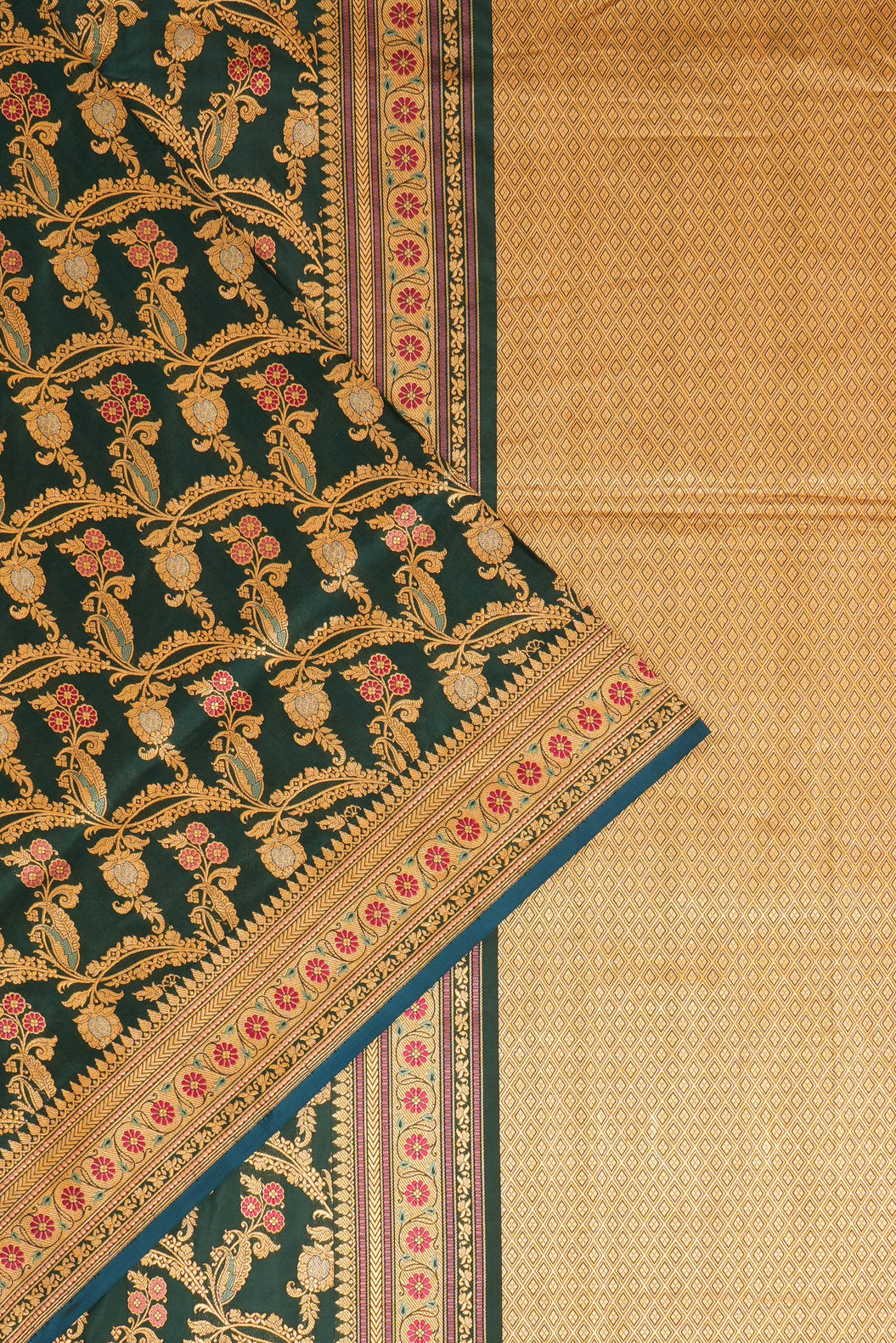 Banarasi Silk Brocade Bottle Green Saree