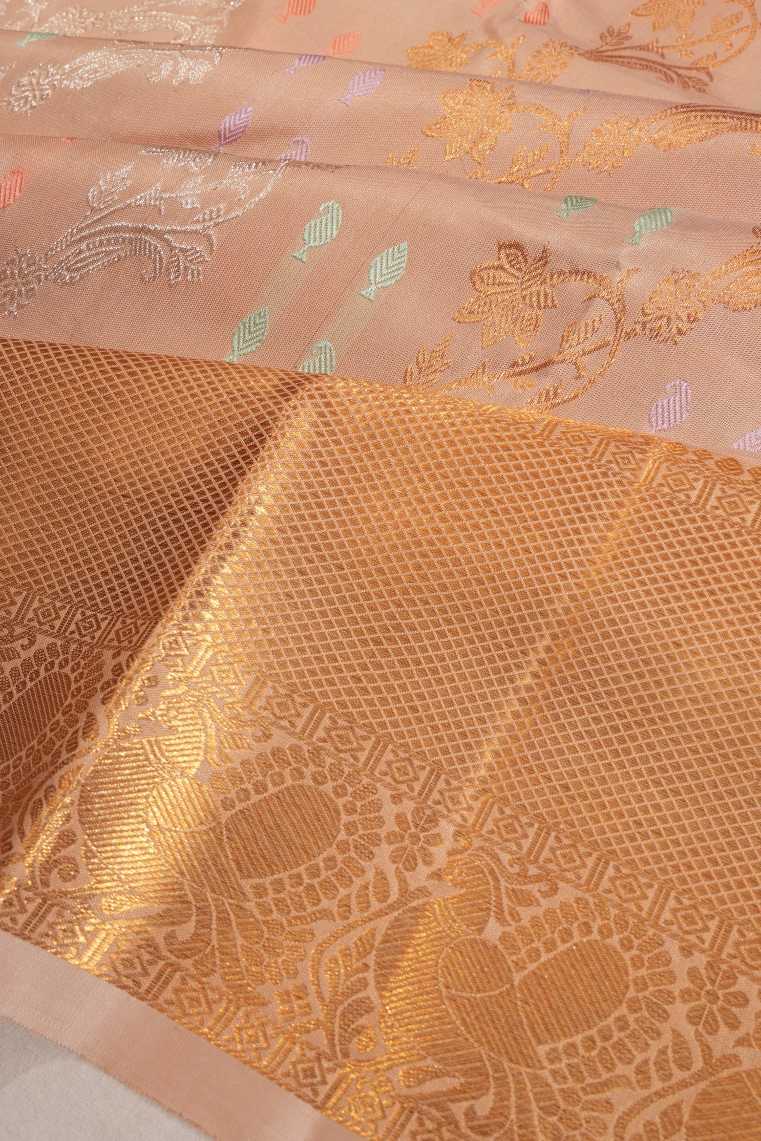 Kanchipuram Silk Jaal Peach Saree