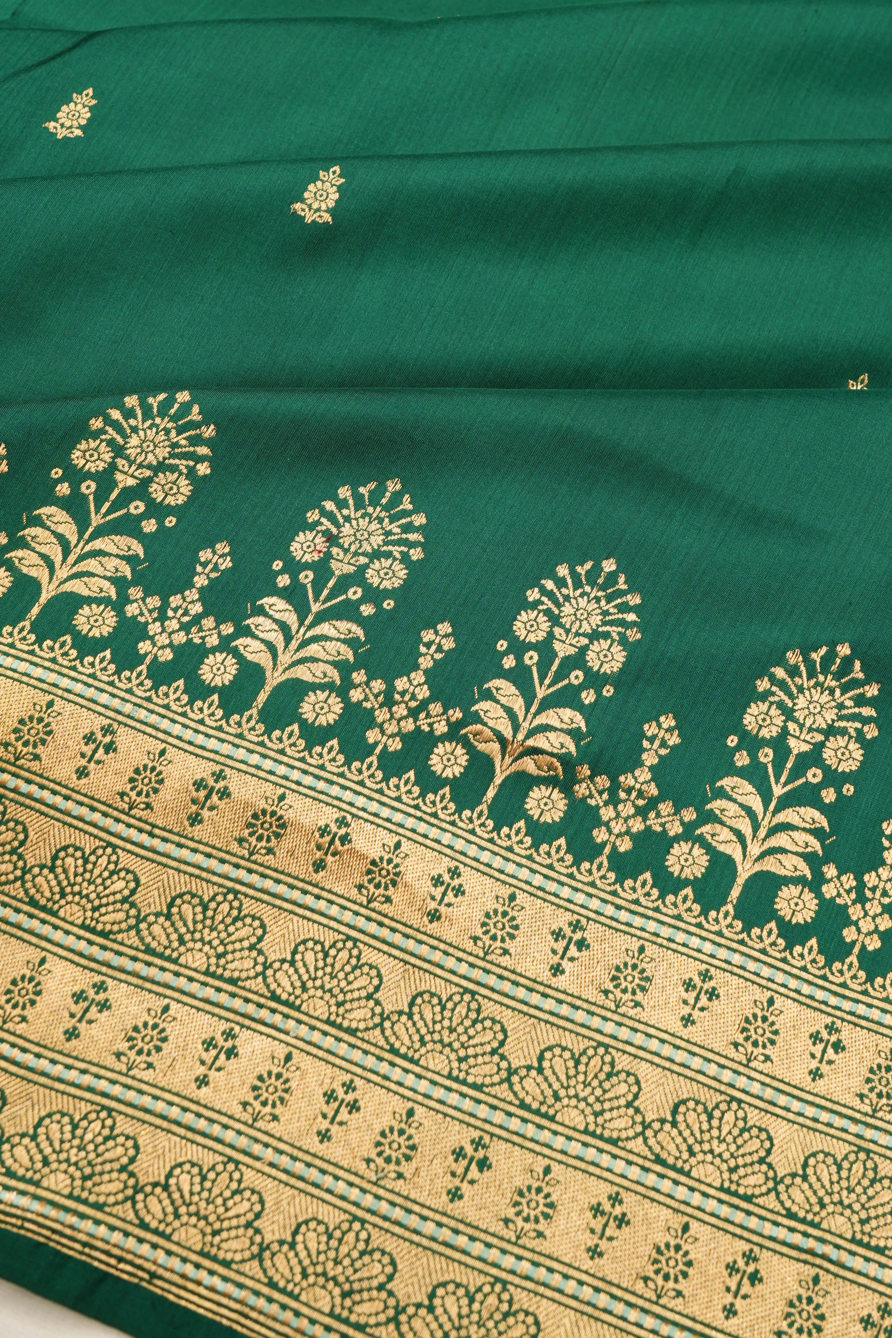 Banarasi Silk Butta Dark Green Saree
