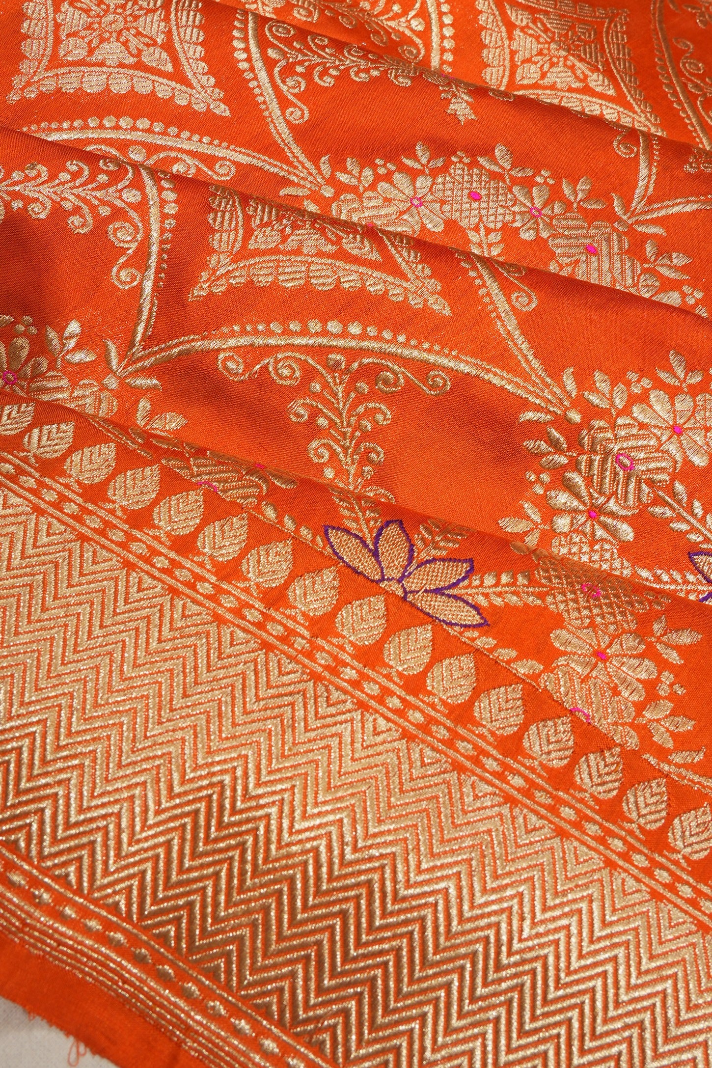 Banarasi Silk Brocade Orange Saree