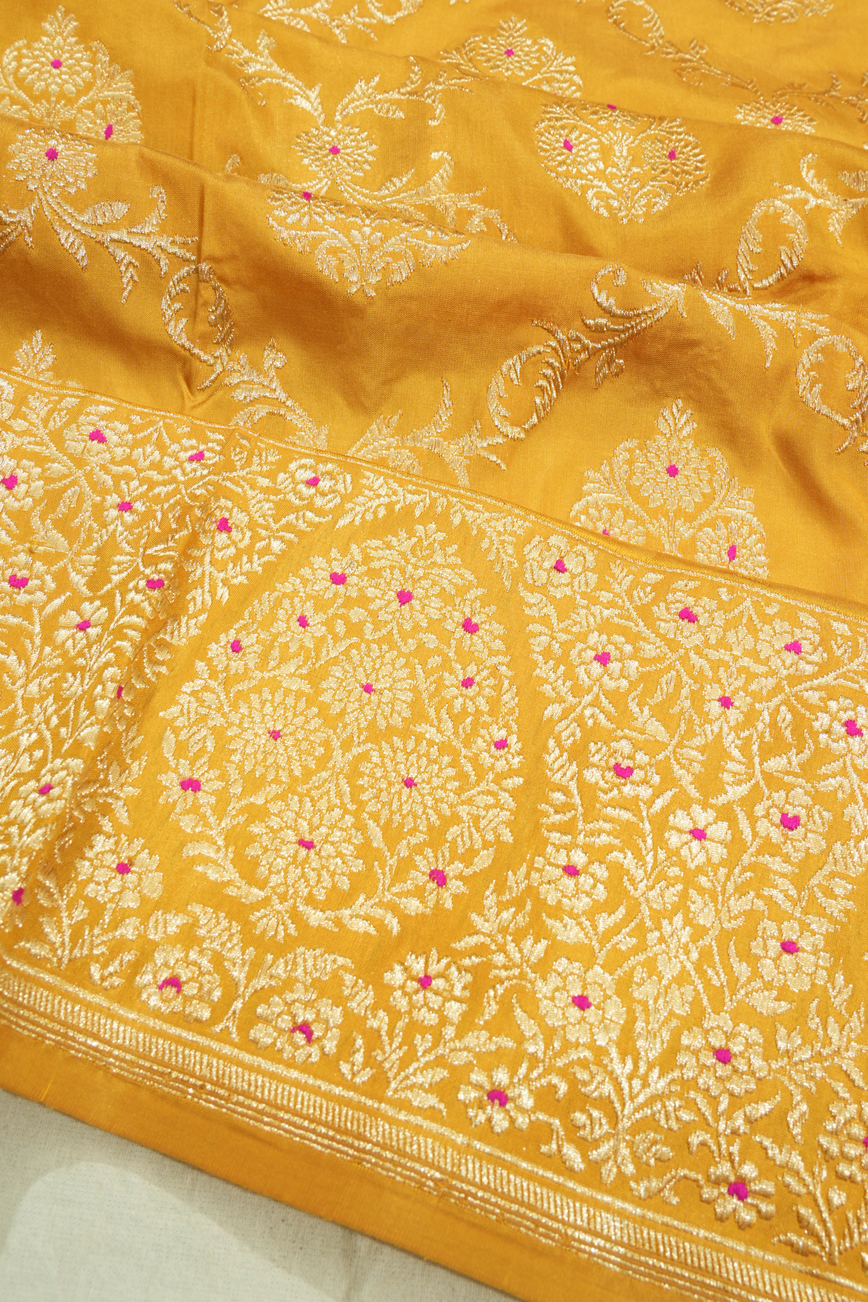 Banarasi Silk Kadwa Jaal And Butta Yellow Saree