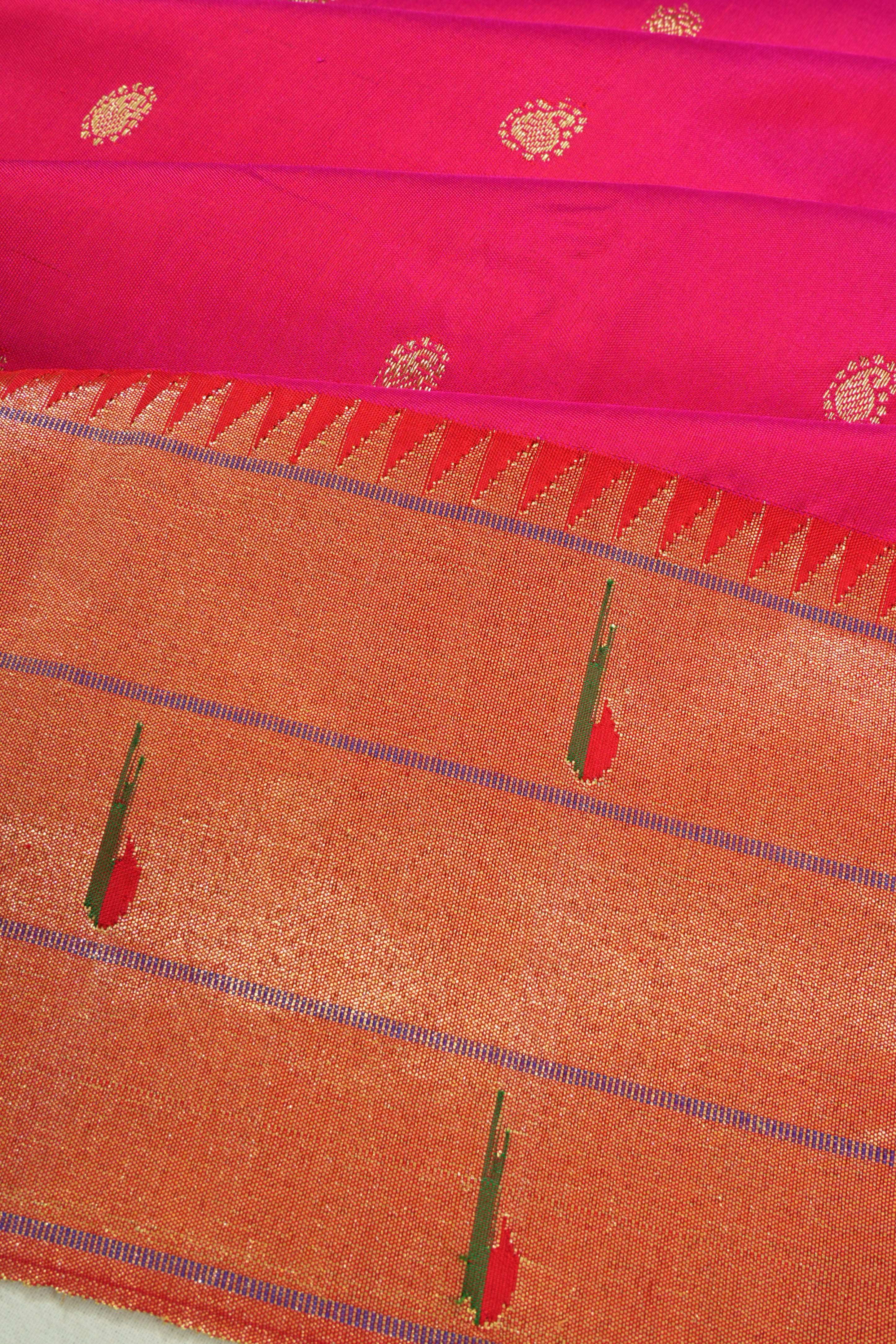 Paithani Silk Butta Pink Saree With Triple Muniya Border