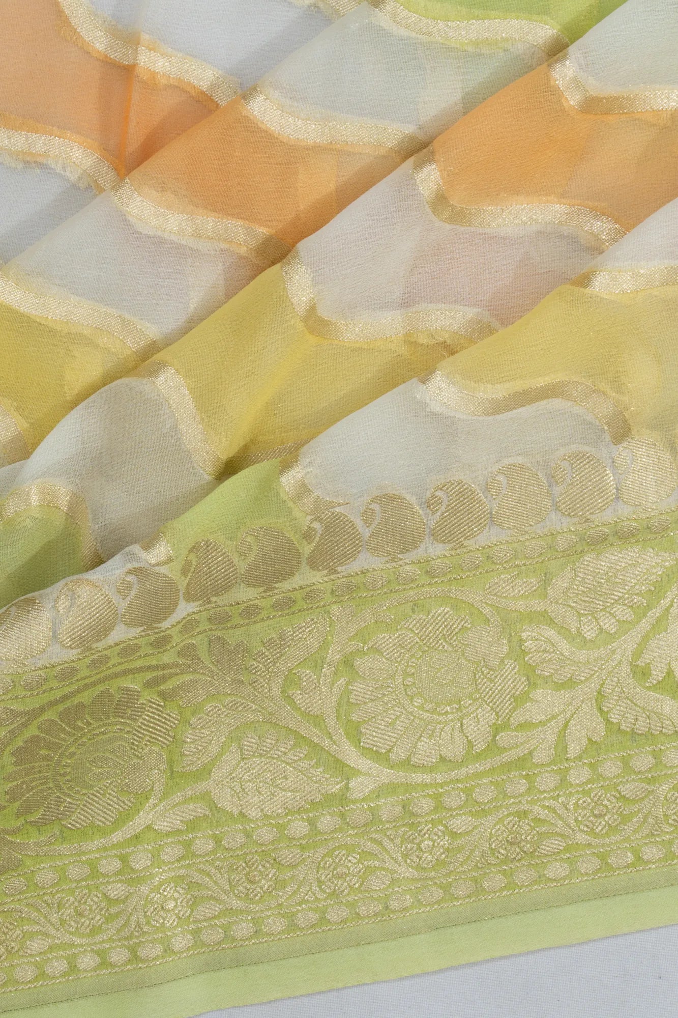 Banarasi Georgette Brocade Multicolour White Saree