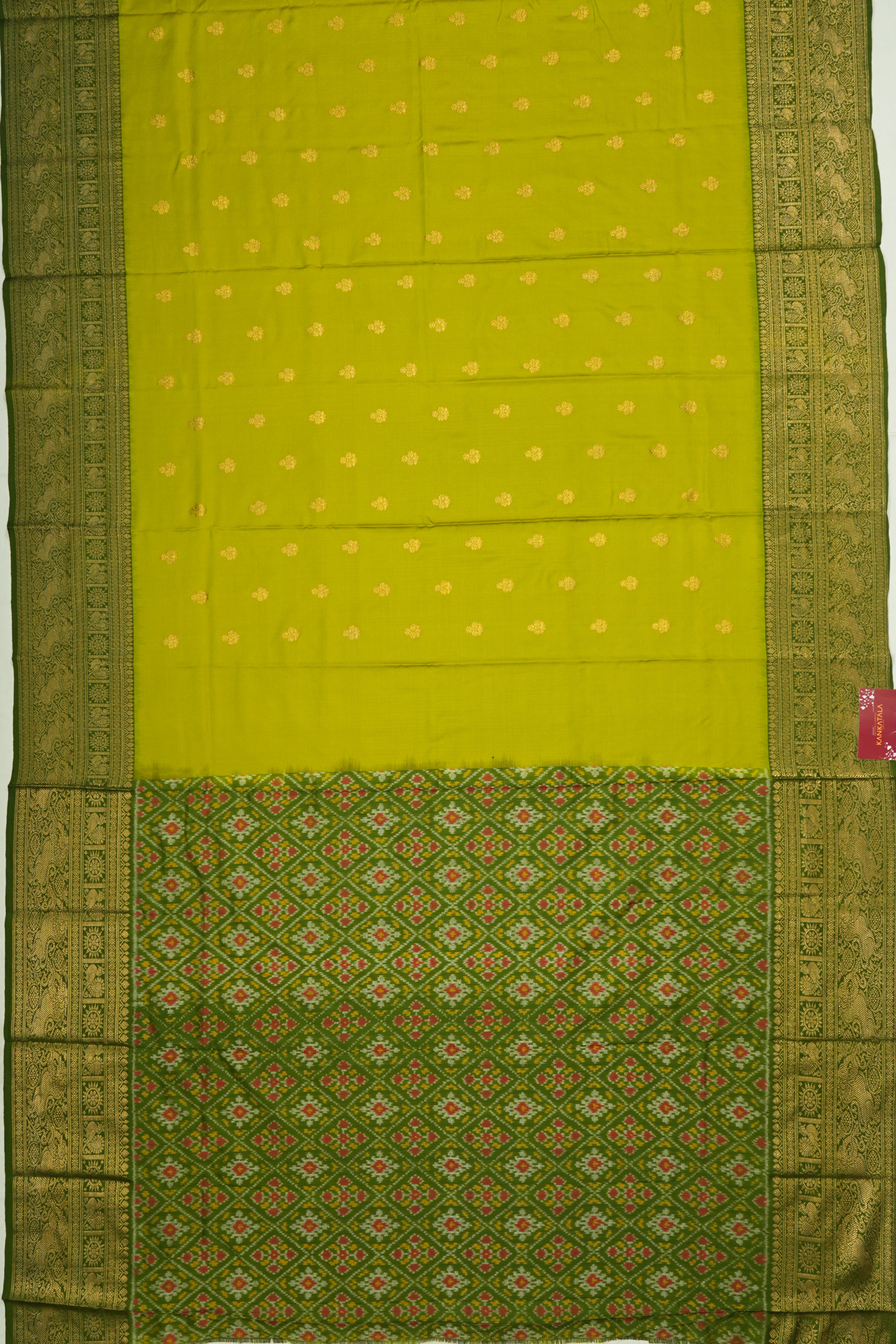 Kanchipuram Silk Twill Butta Parrot Green Saree