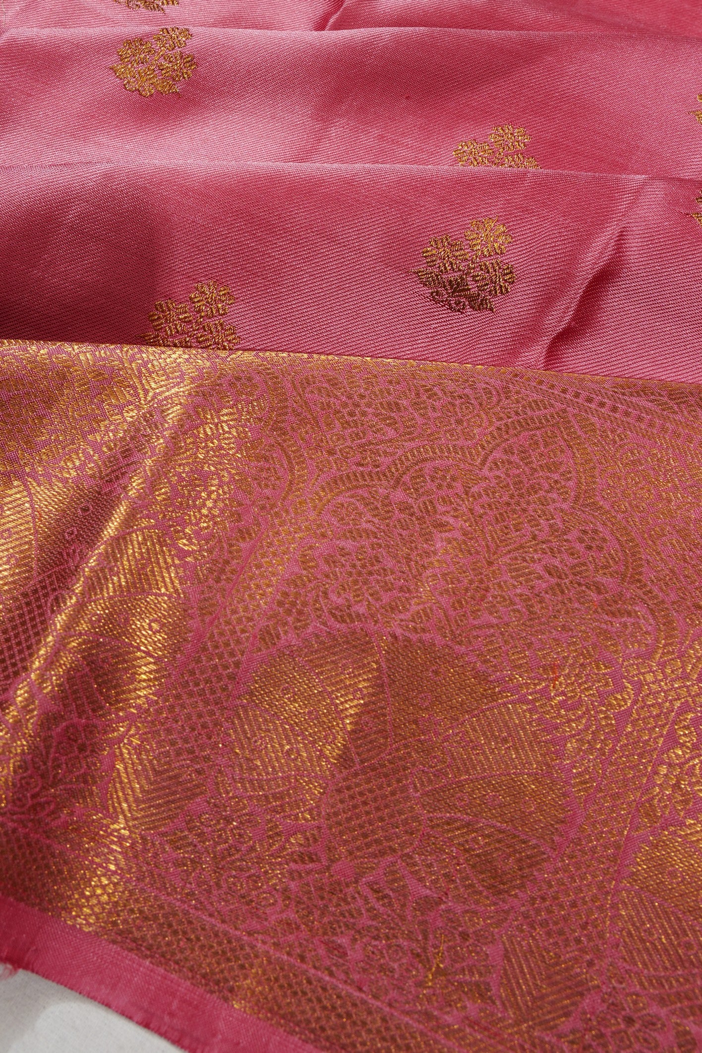 Kanchipuram Silk Twill And Butta Baby Pink Saree