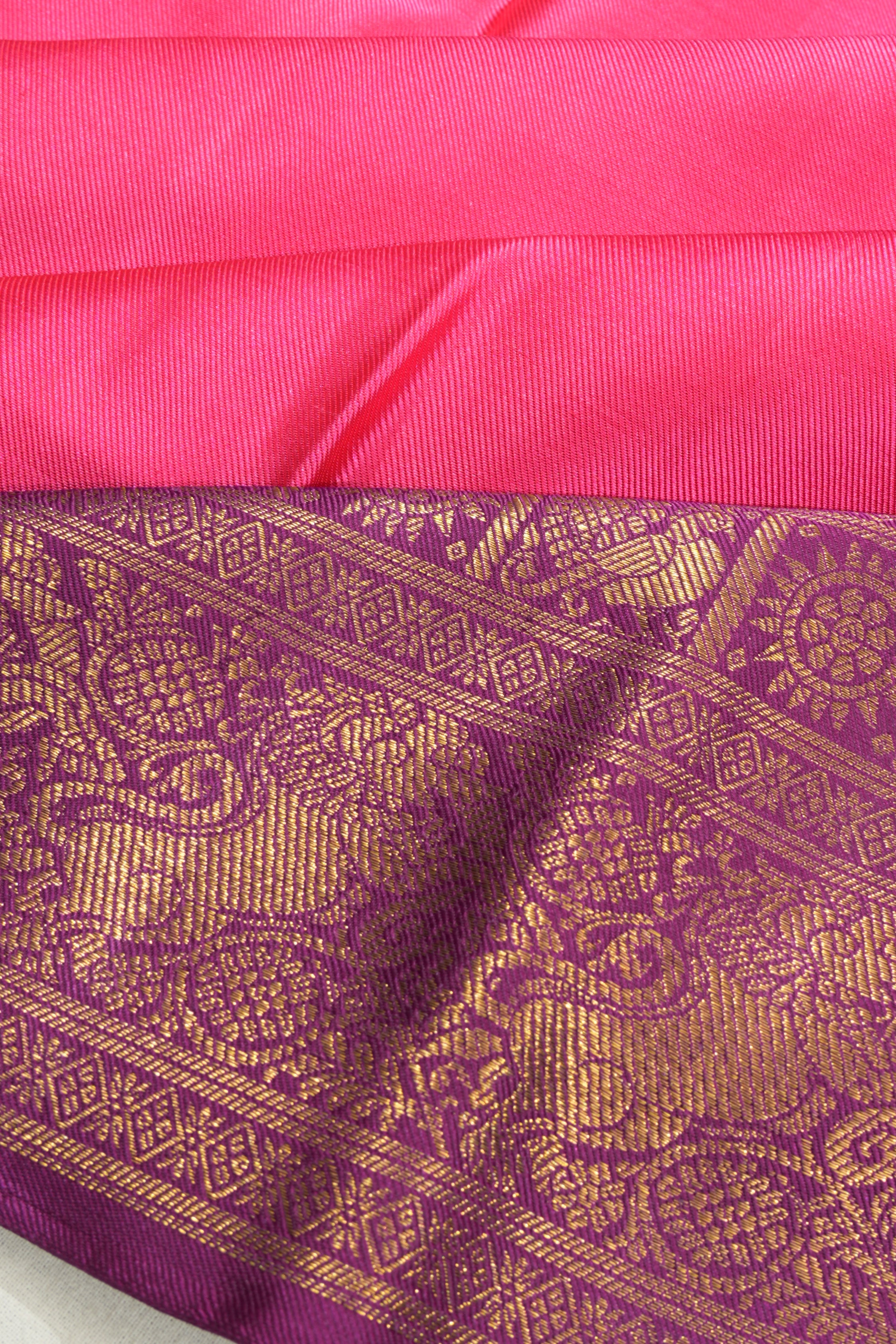 Kanchipuram Silk Twill Plain Pink Saree
