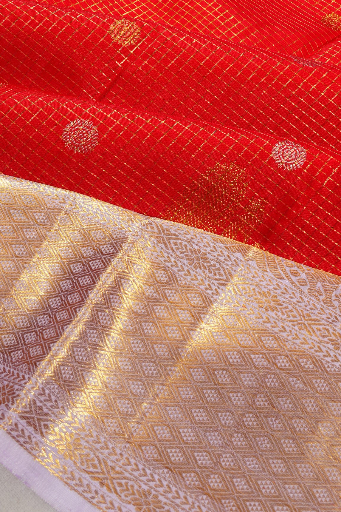 Kanchipuram Silk Checks And Butta Red Saree