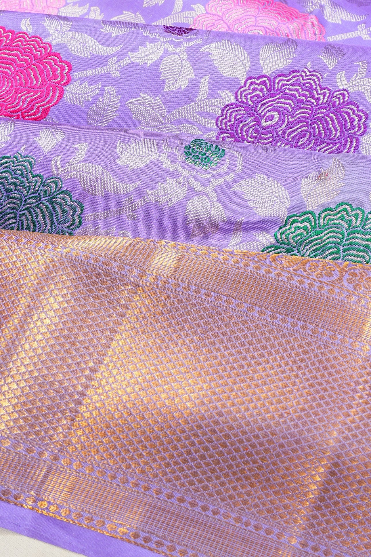 Kanchipuram Silk Meenakari Brocade Violet Saree