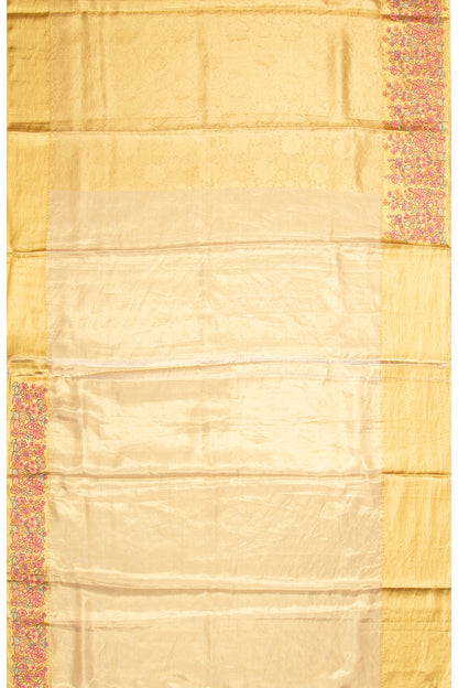 Kanchipuram Silk Tissue Brocade Gold Saree With Embroidery Border