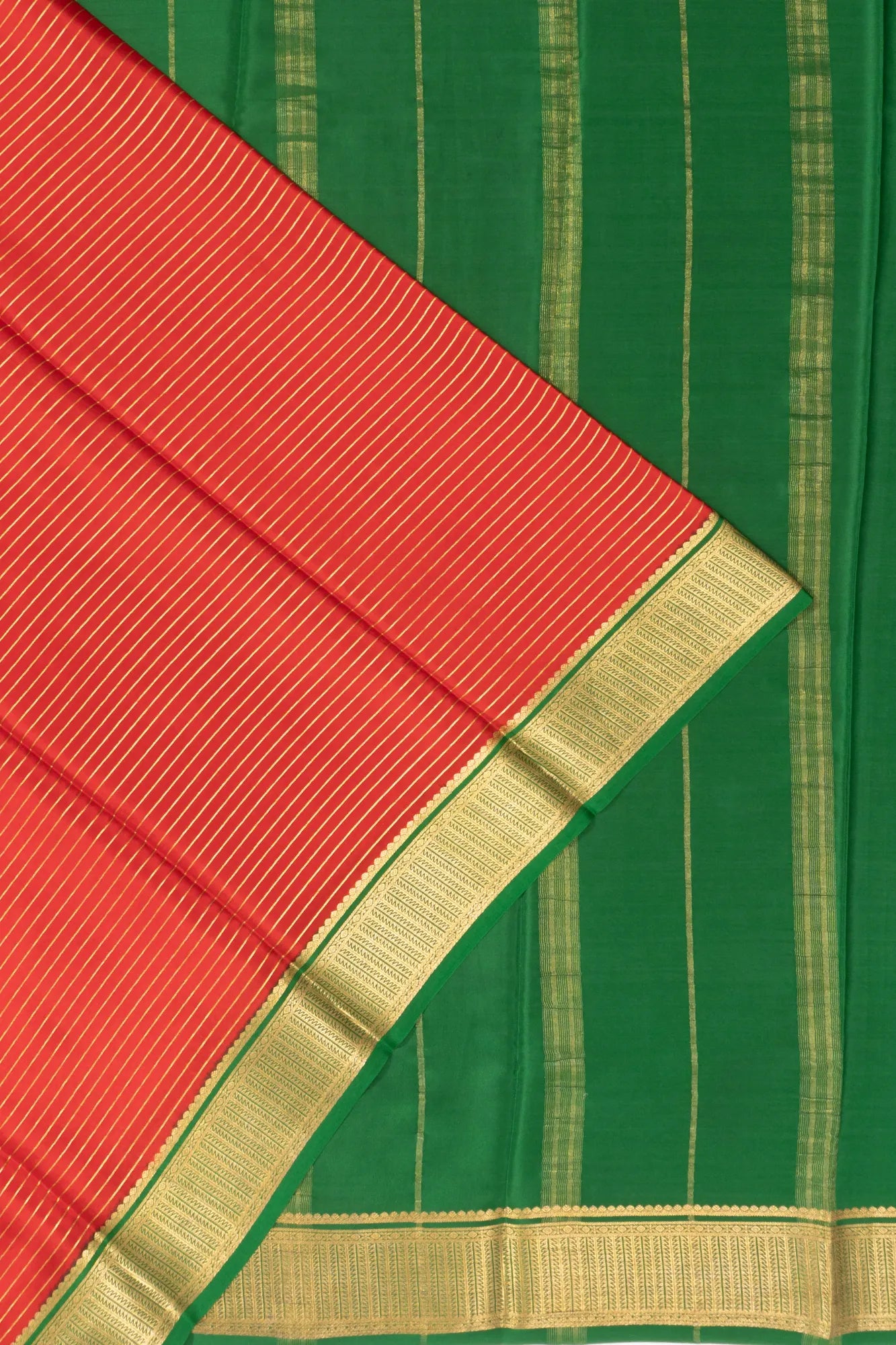Binny Silk Horizontal Lines Red Saree