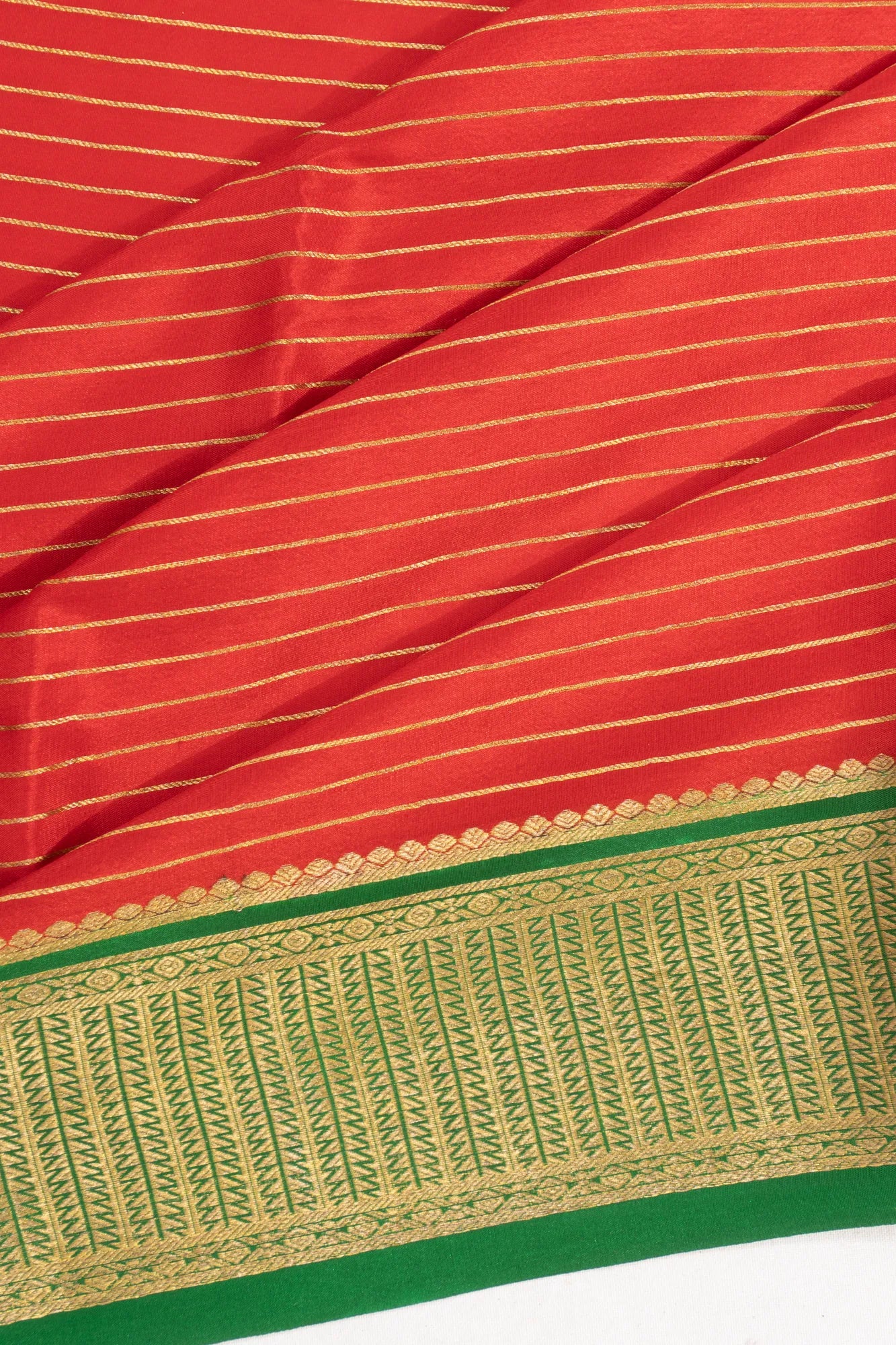 Binny Silk Horizontal Lines Red Saree