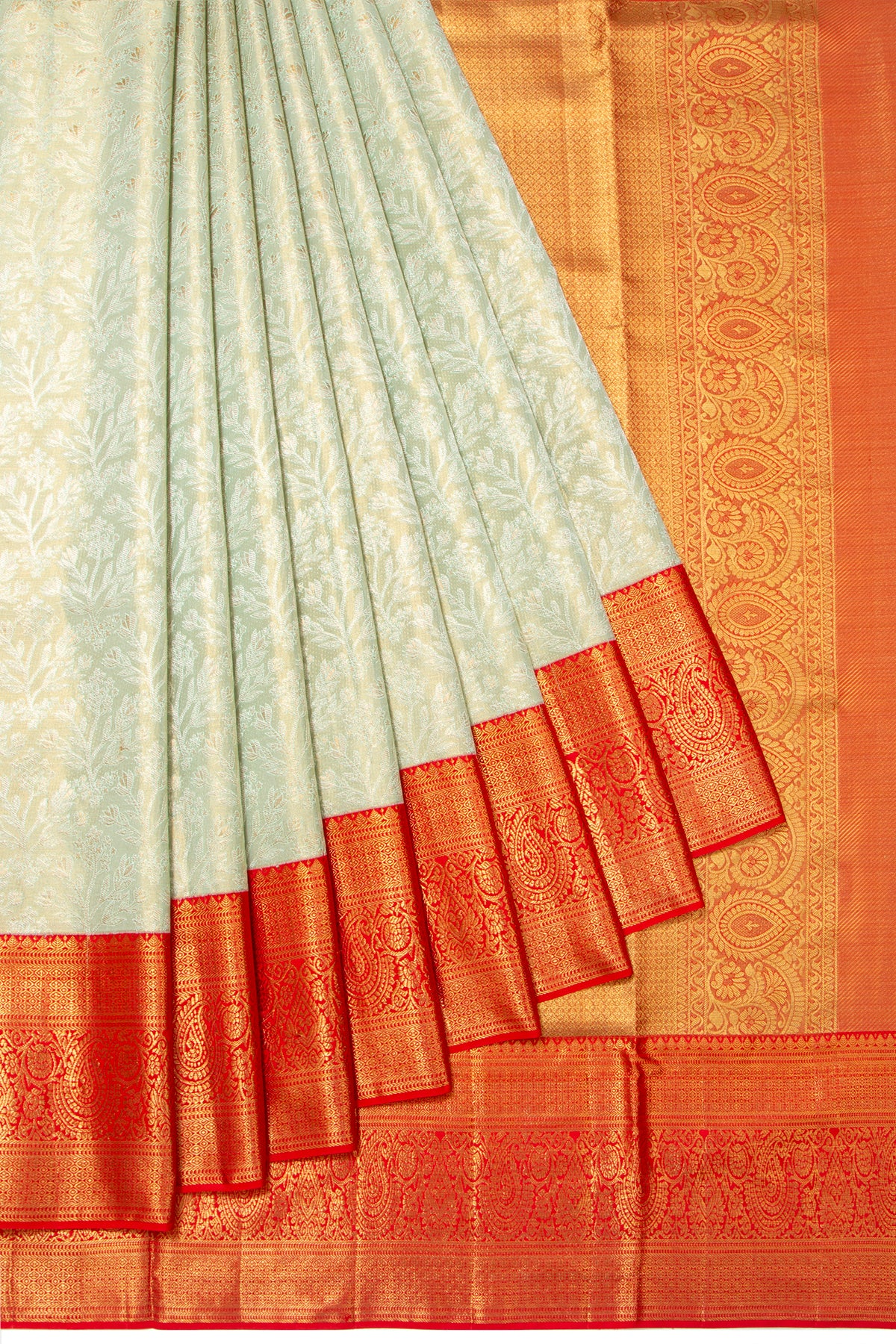 Kanchipuram Silk Tissue Brocade Pista Green Saree 1214945300