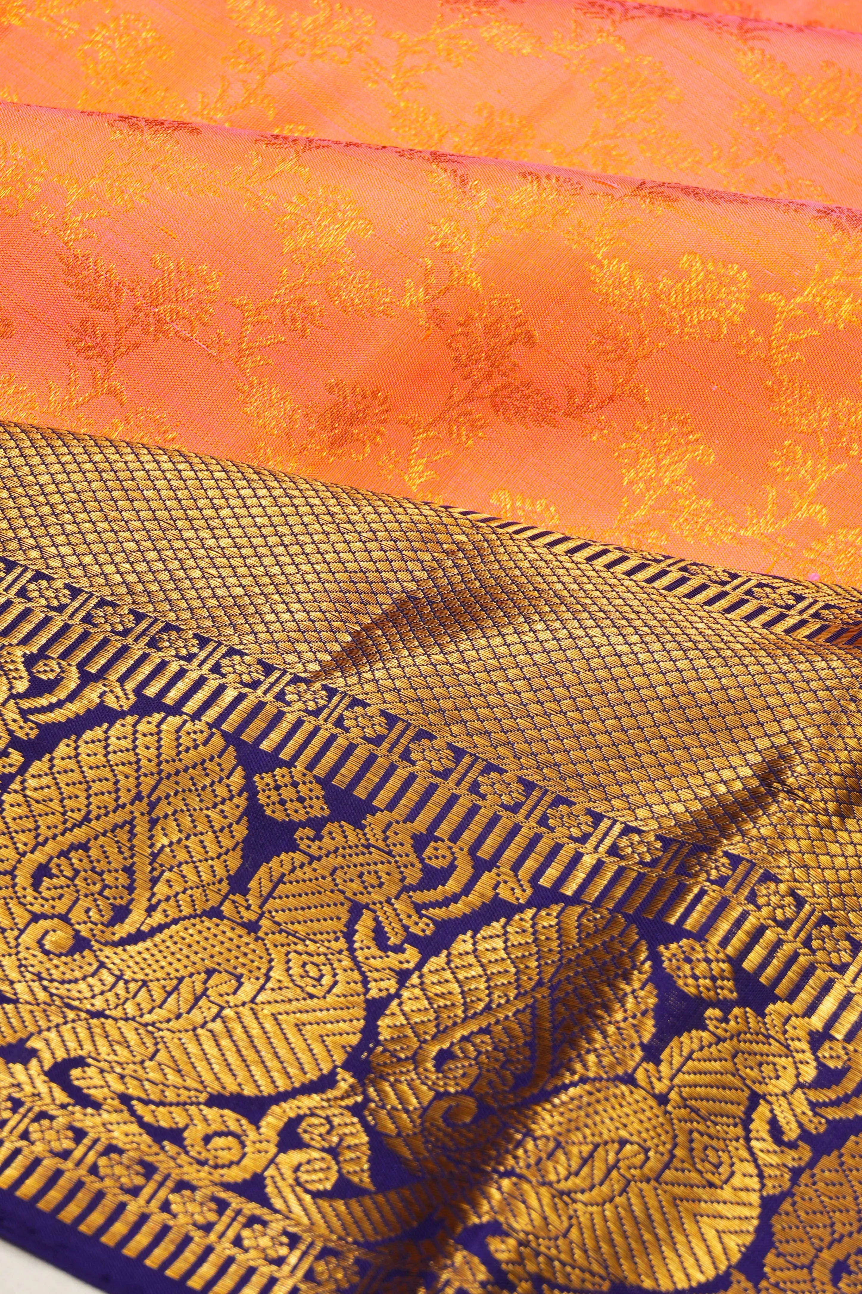 Kanchipuram Silk Brocade Orange Saree
