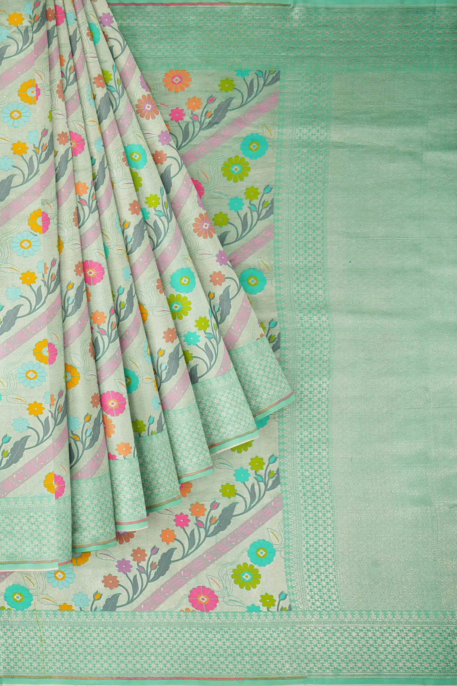 Kanchipuram Silk Tissue Brocade Sea Green Saree