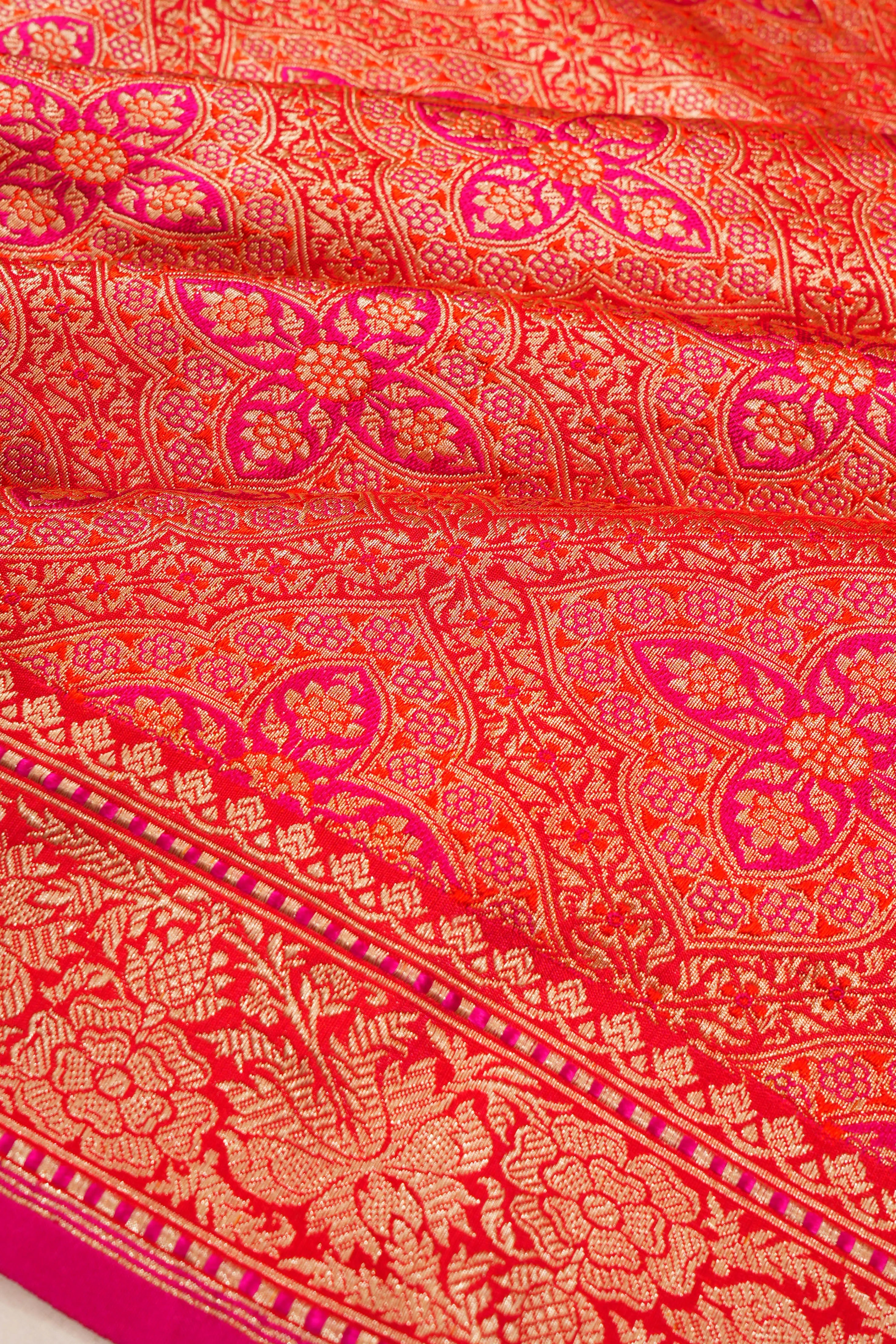 Banarasi Silk Brocade Pink And Orange Saree
