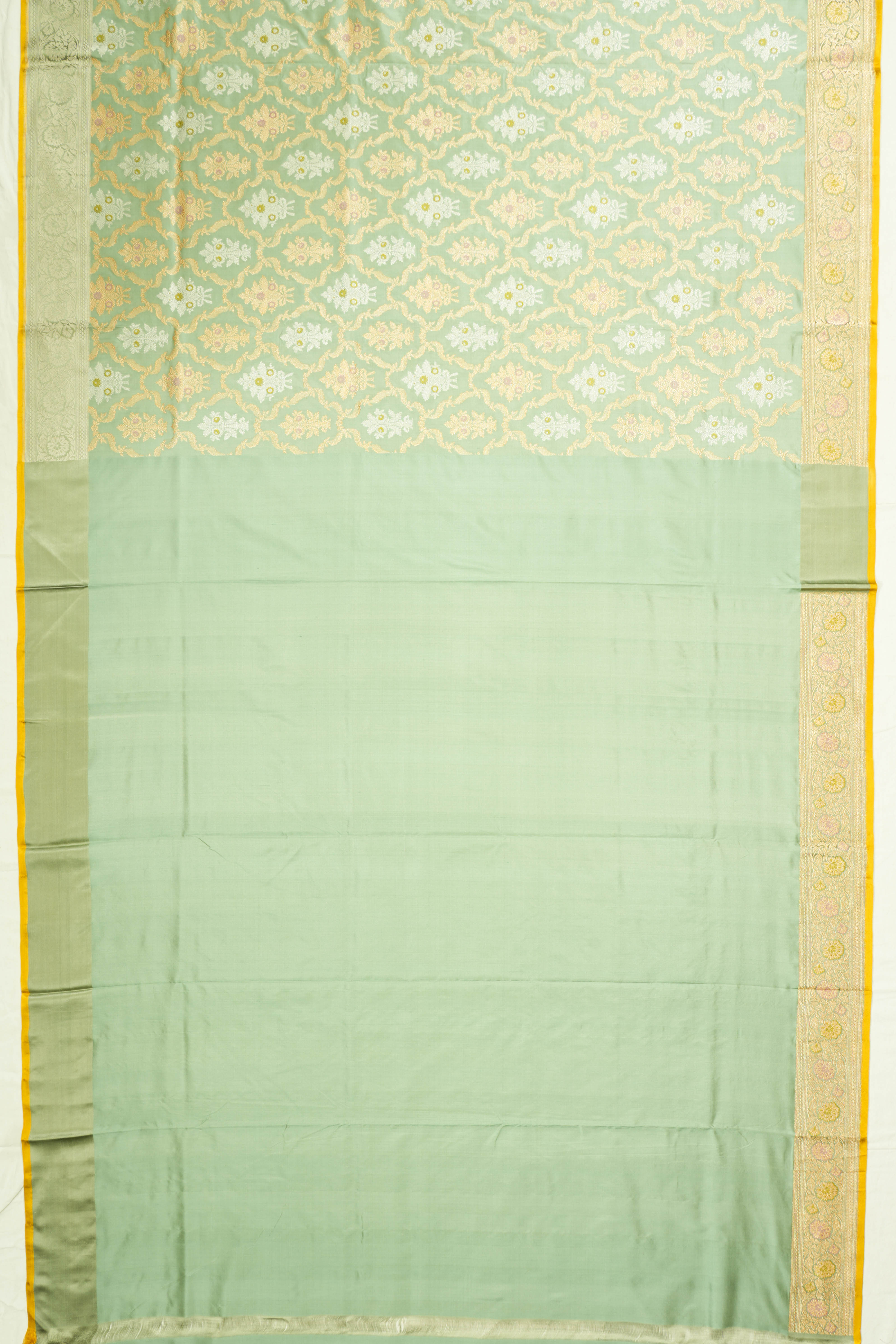 Banarasi Silk Kadwa Jaal And Butta Pista Green Saree