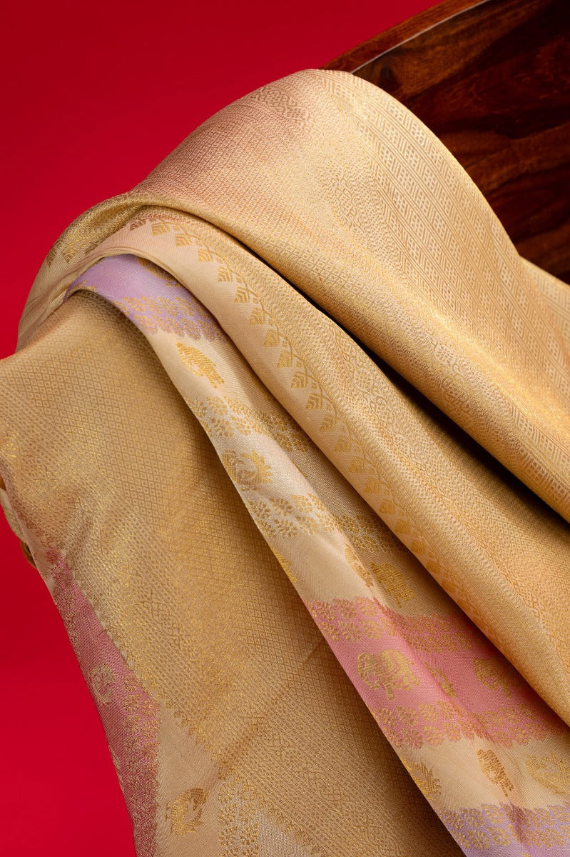 Kanchipuram Silk Tissue Leheriya Jaal And Butta Rangkat Saree