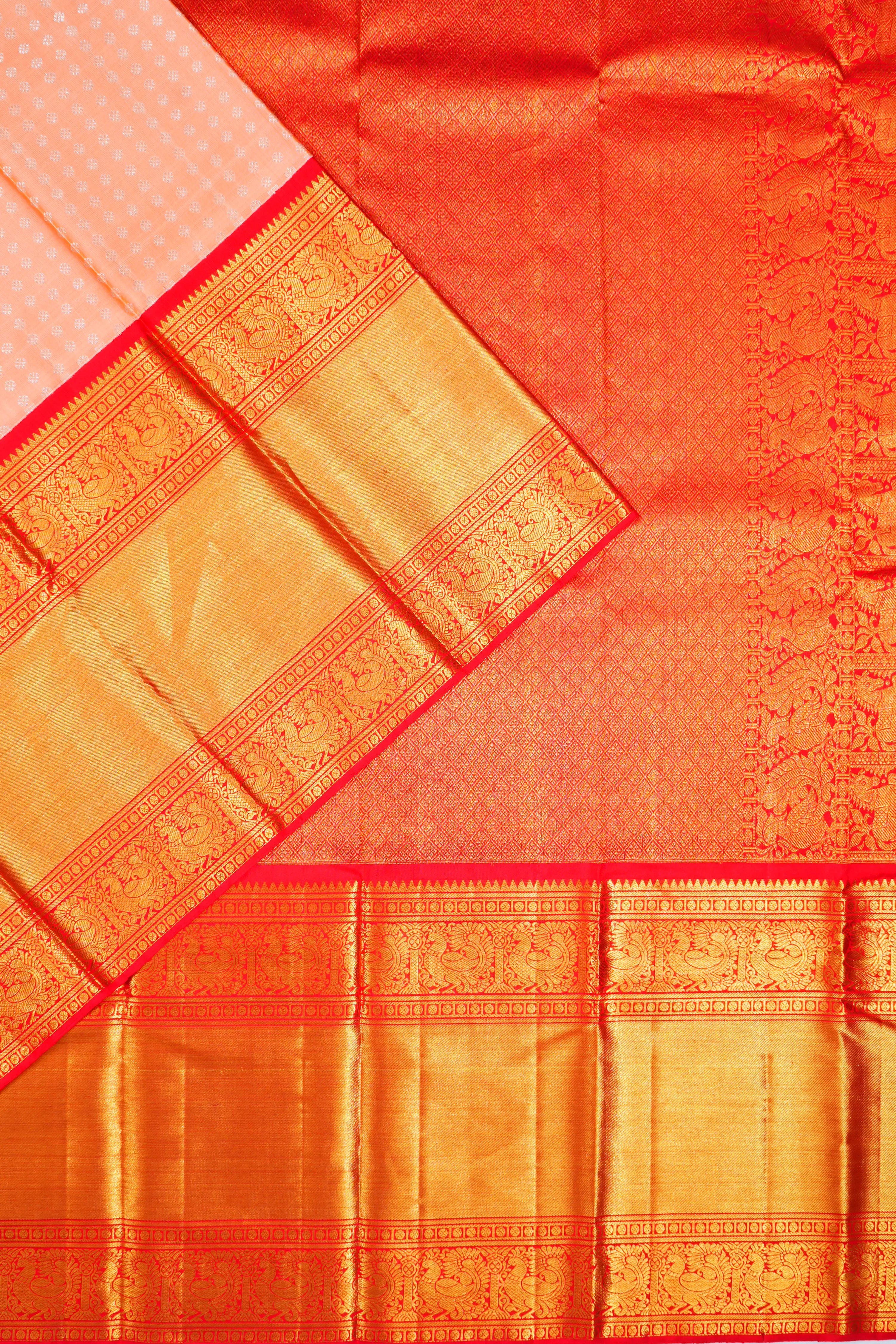 Kanchipuram Silk Brocade Pastel Orange Saree