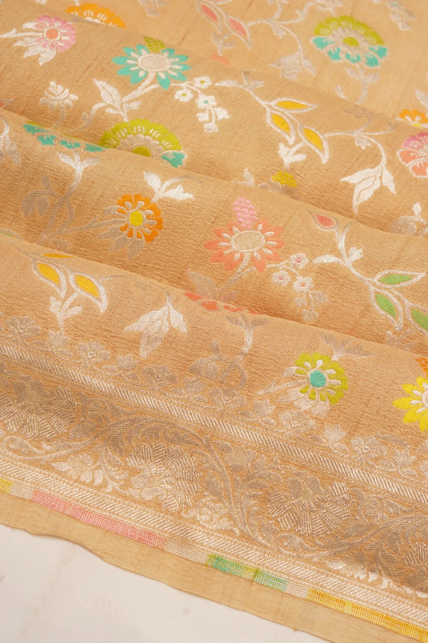 Banarasi Tussar Georgette Jaal Peach Saree