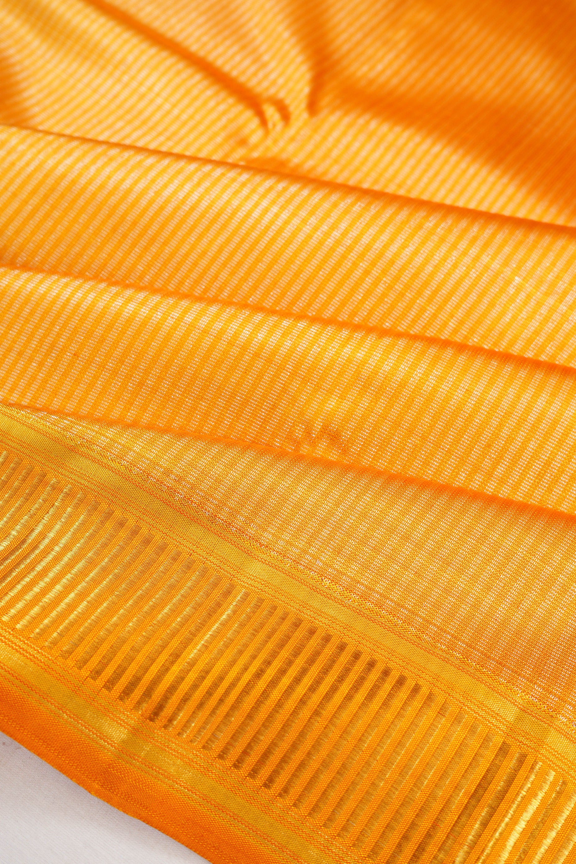 Kanchipuram Silk Vertical Lines Yellow Saree