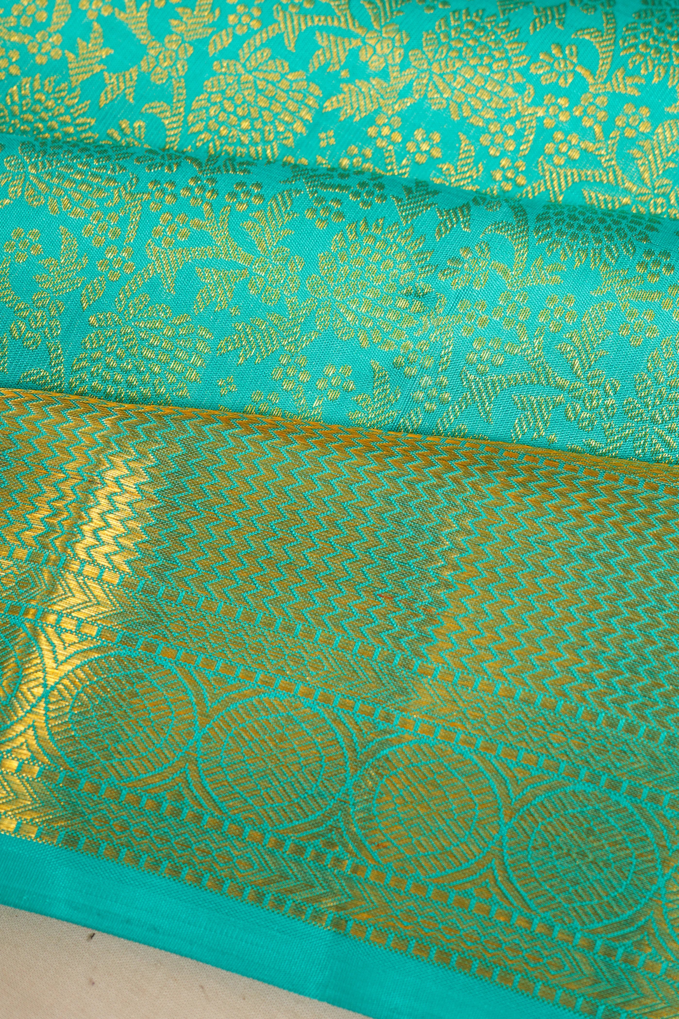 Kanchipuram Silk Brocade Sky Blue Saree