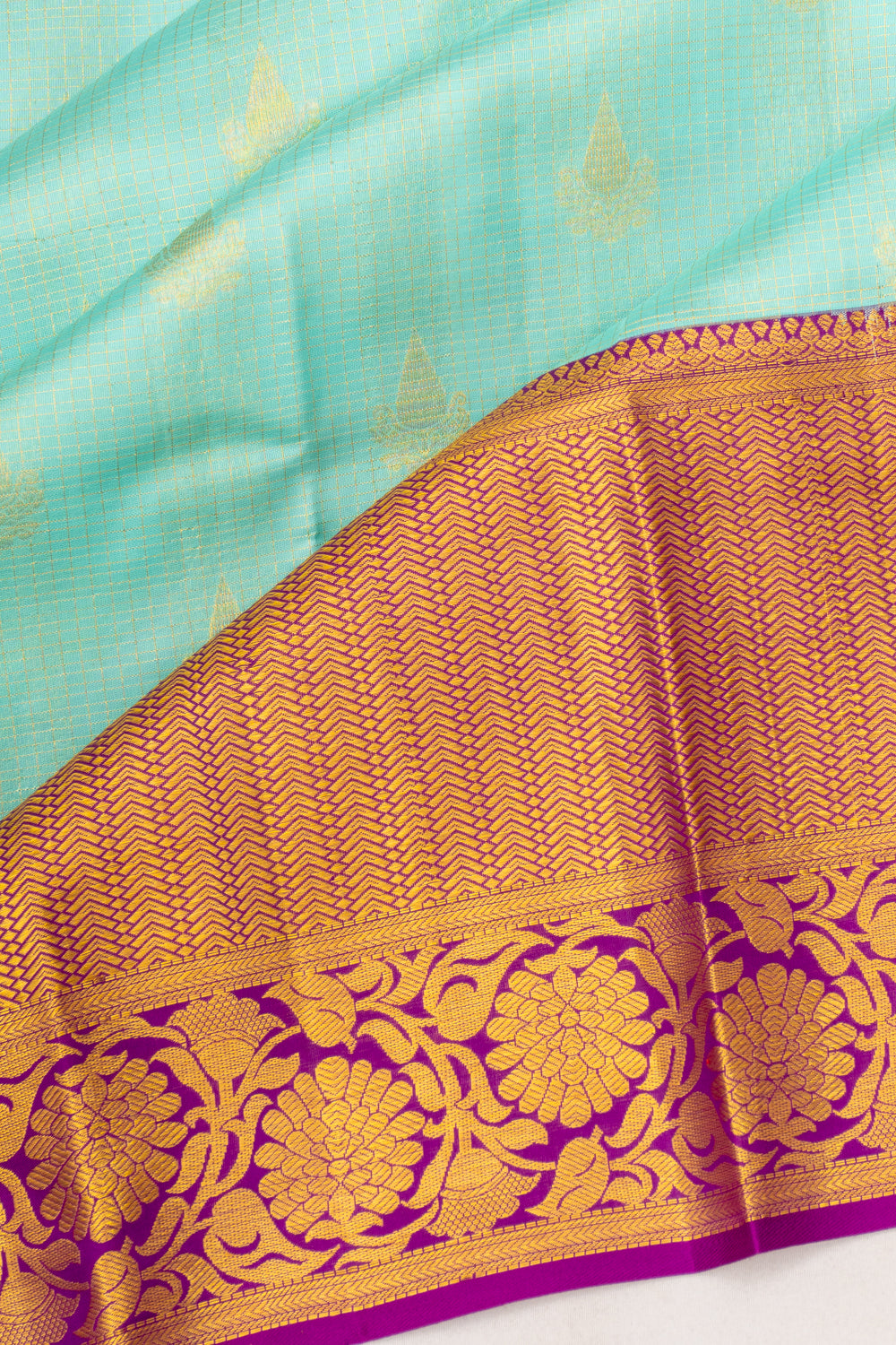 Taranga Kanchi Silk Checks And Butta Sky Blue Saree