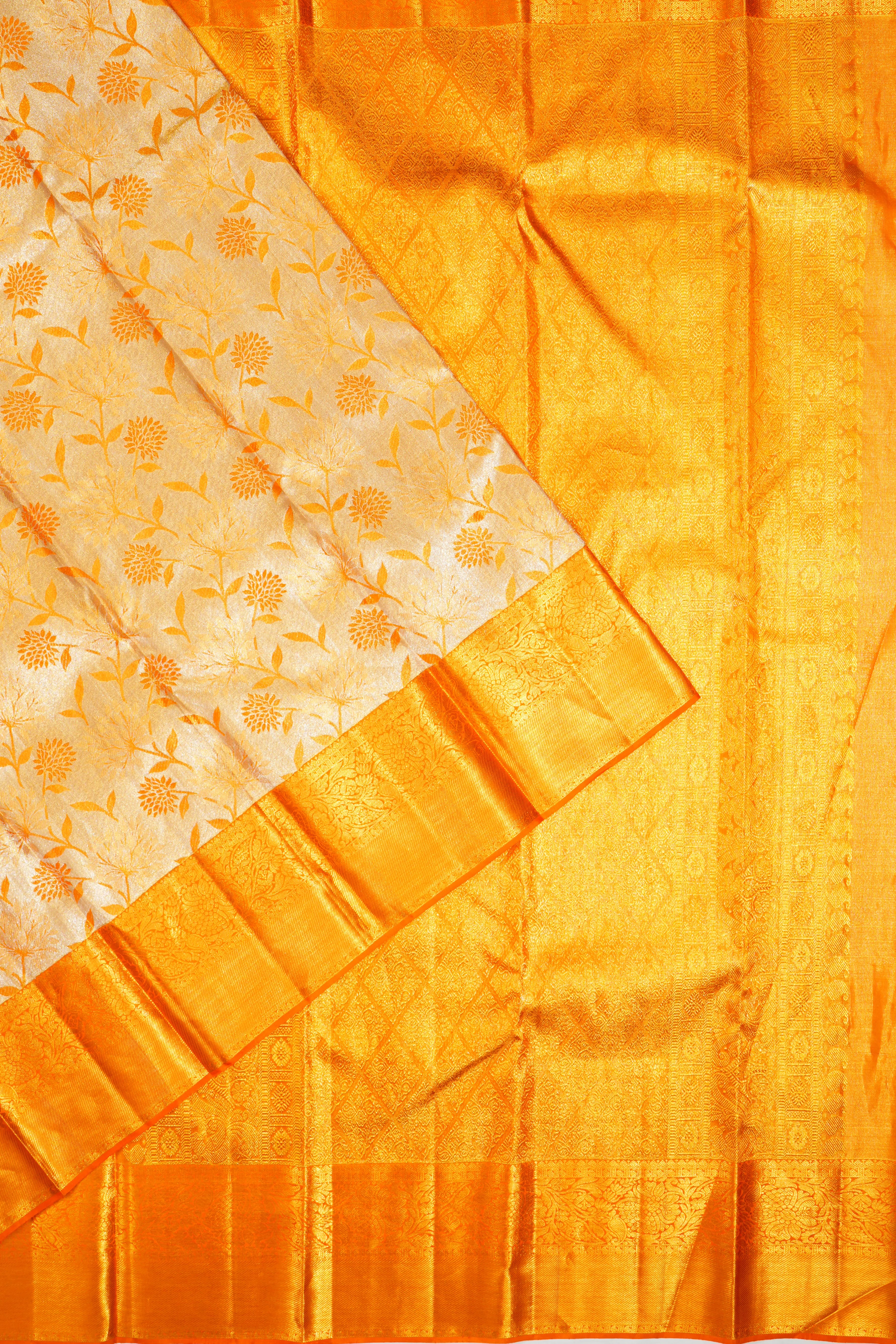 Kanchipuram Silk Tissue Jaal Gold Saree