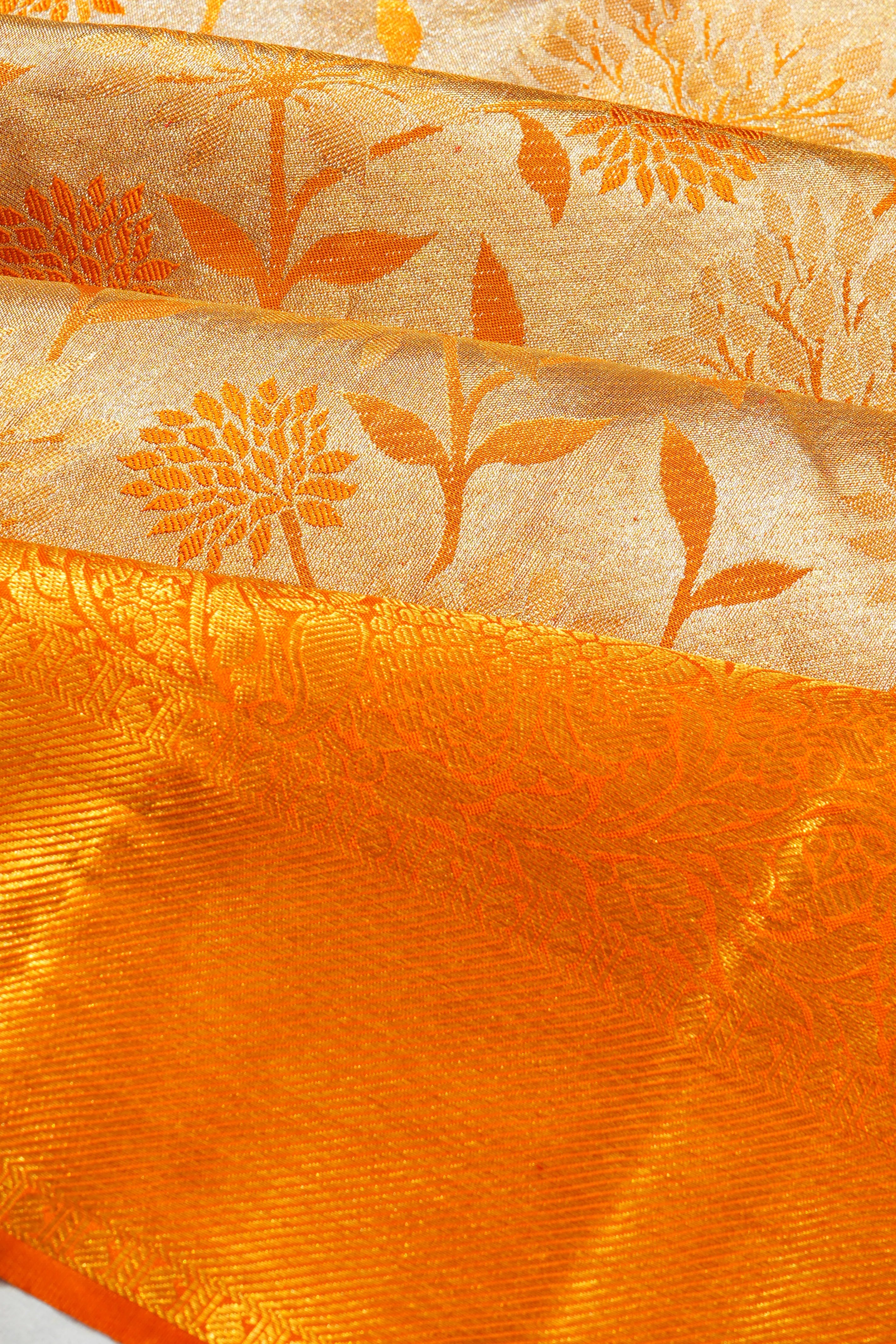 Kanchipuram Silk Tissue Jaal Gold Saree