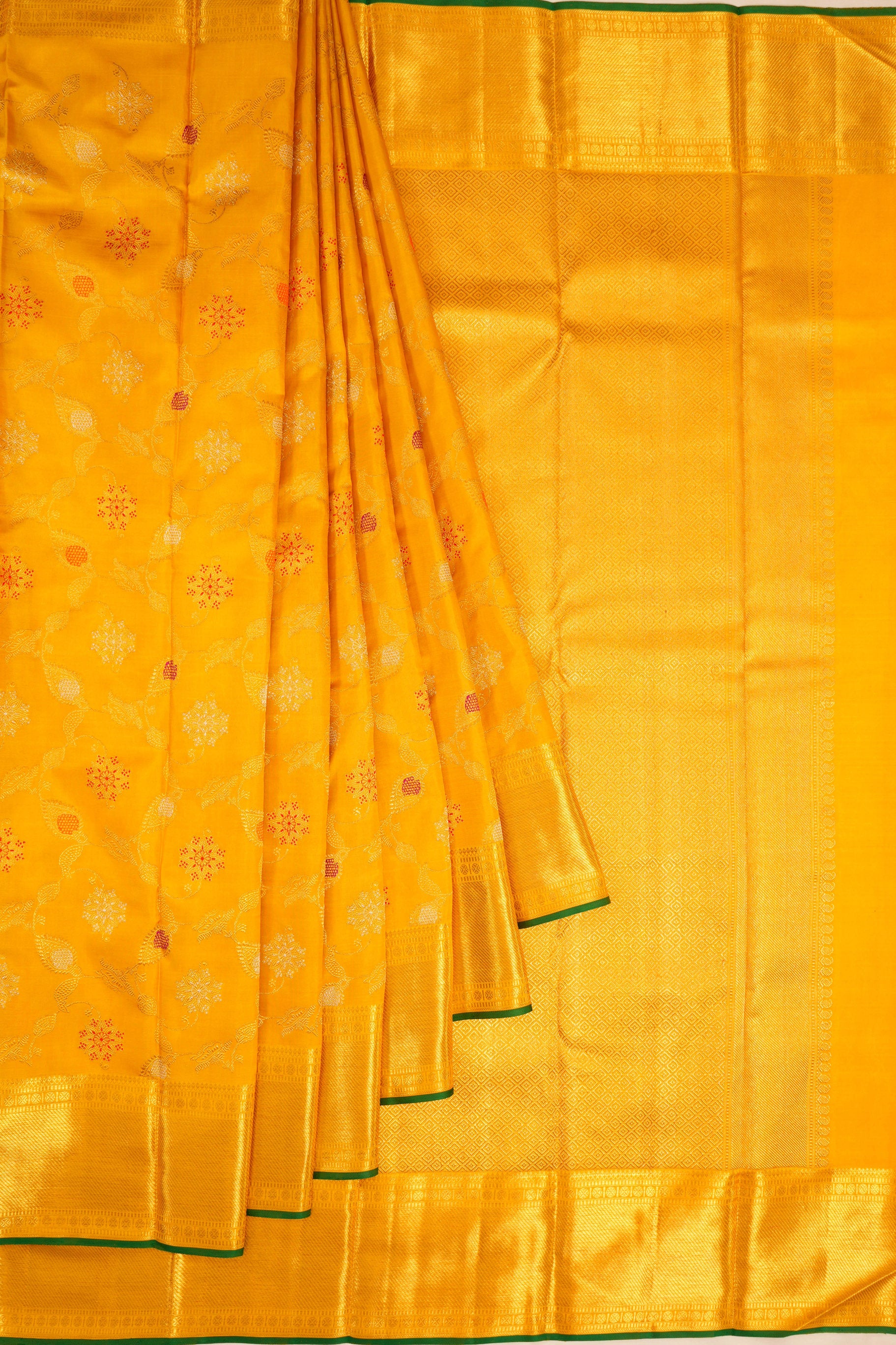 Kanchipuram Silk Jaal Yellow Saree