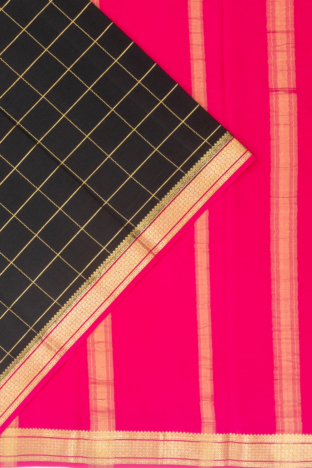 Mysore Silk Checks Black Saree 1214960930