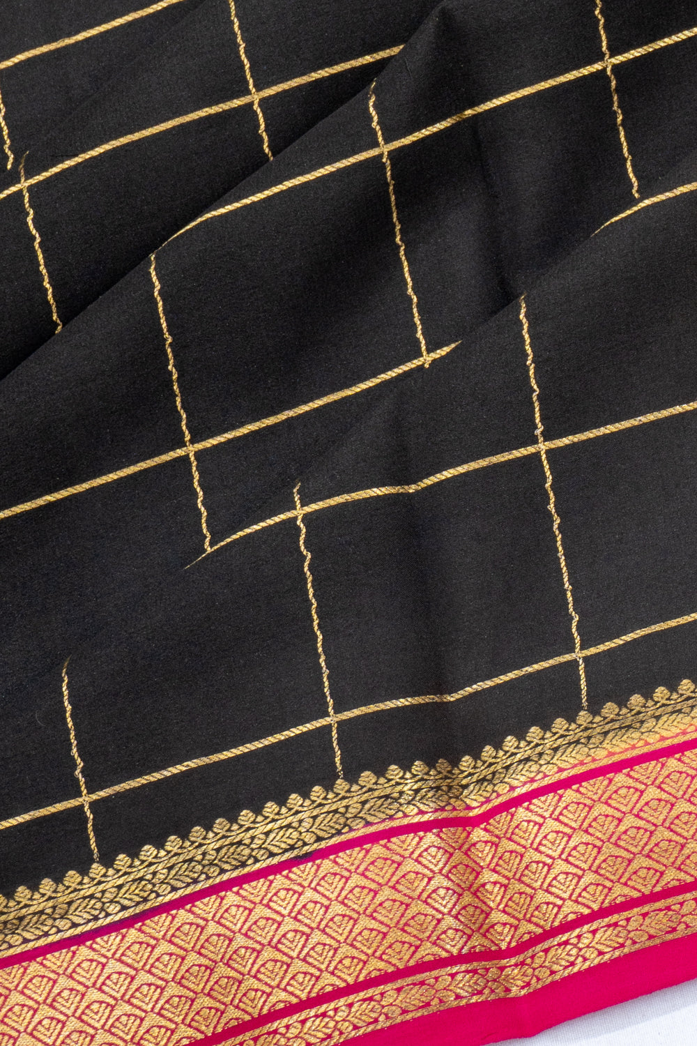Mysore Silk Checks Black Saree 1214960930