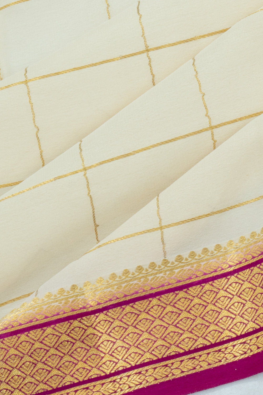 Mysore Silk Checks Off White Saree