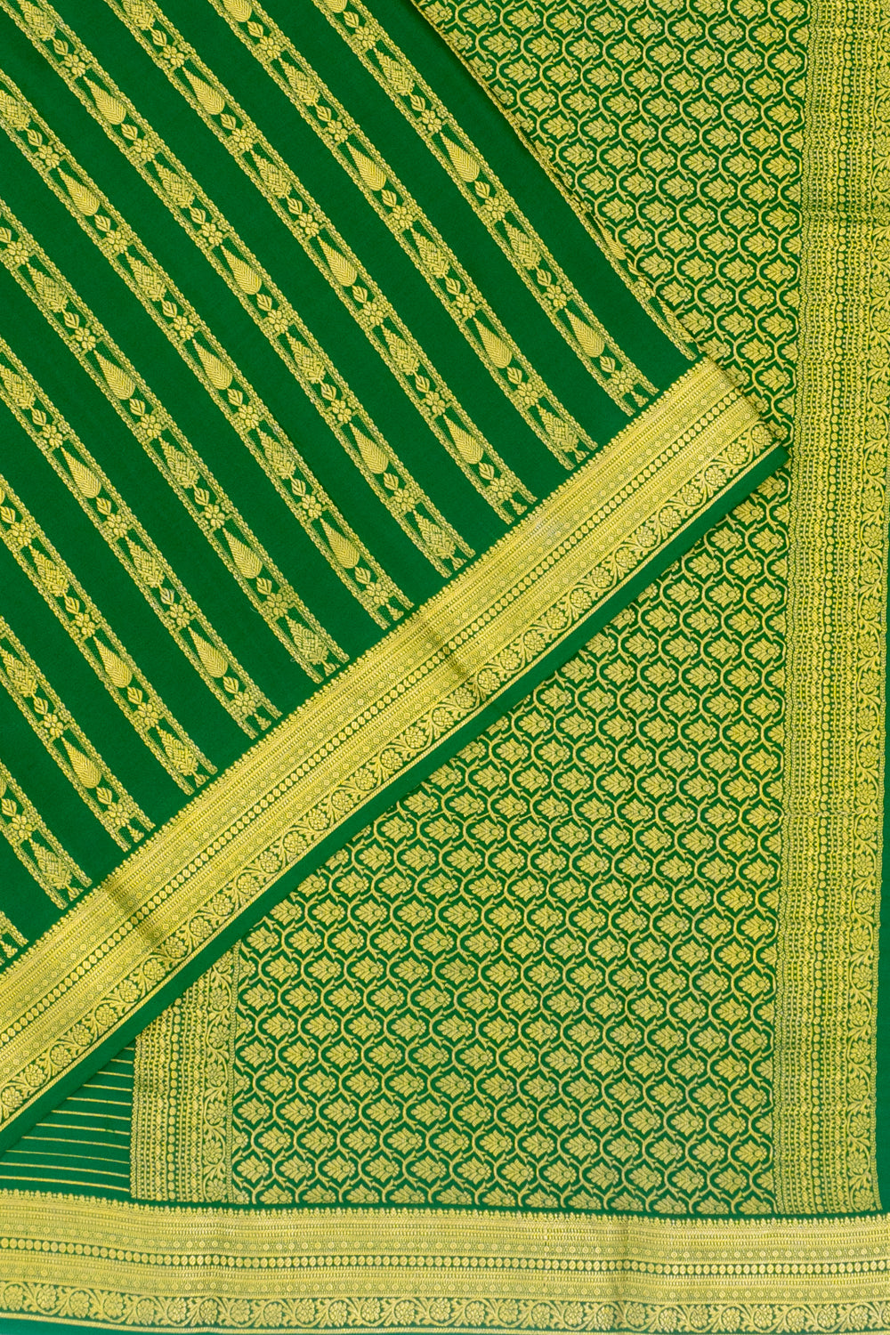 Mysore Silk Half And Half Dark Green Saree 1214961053