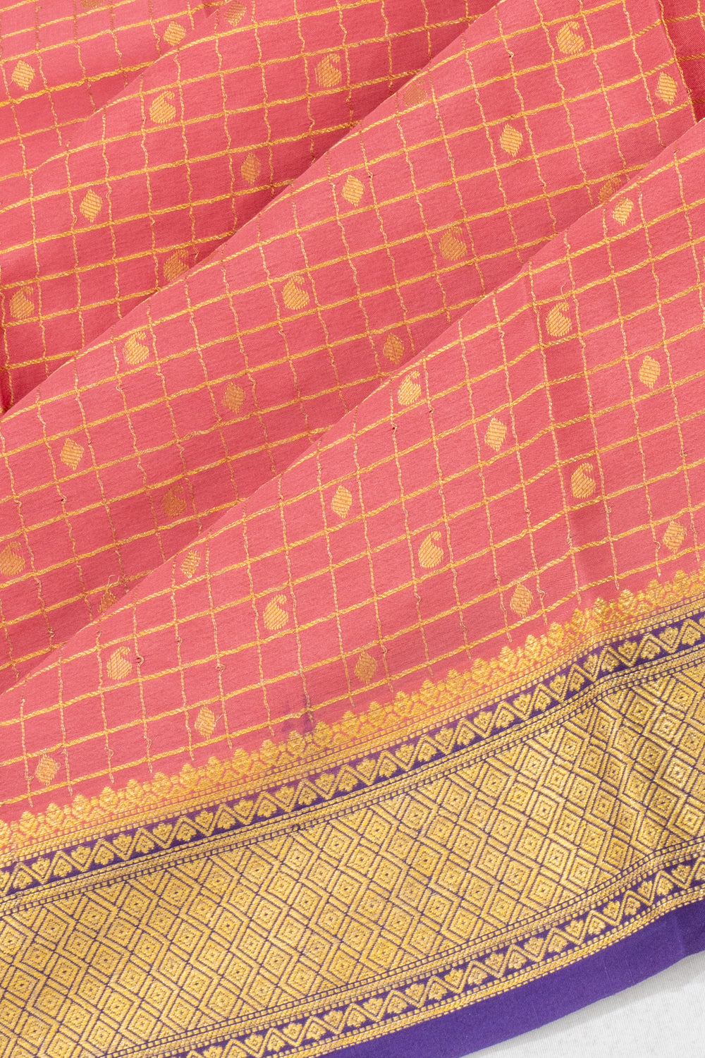 Mysore Silk Checks And Butta Pink Saree 1214961071