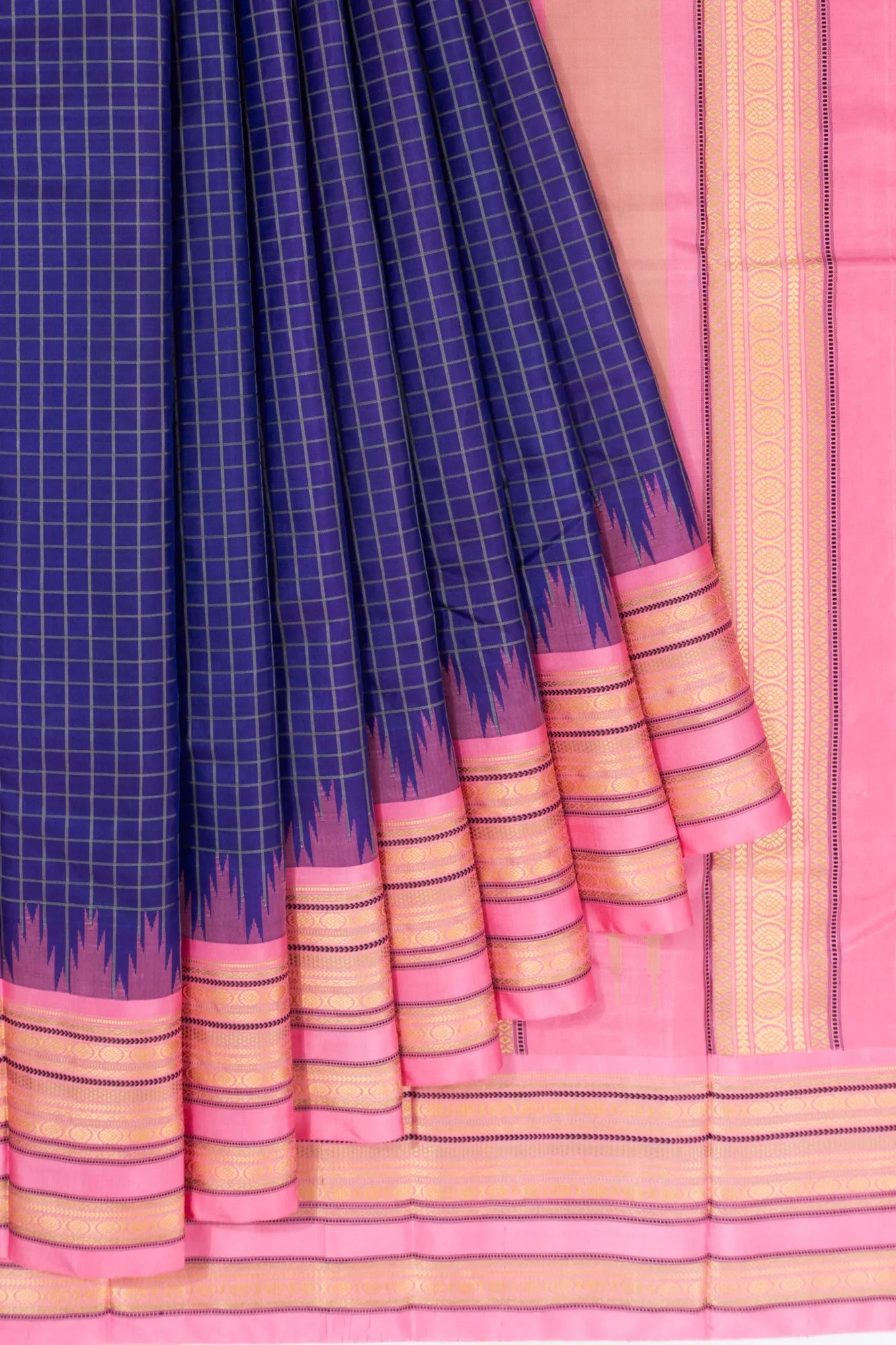 Kanchipuram Silk Checks Dark Blue Saree