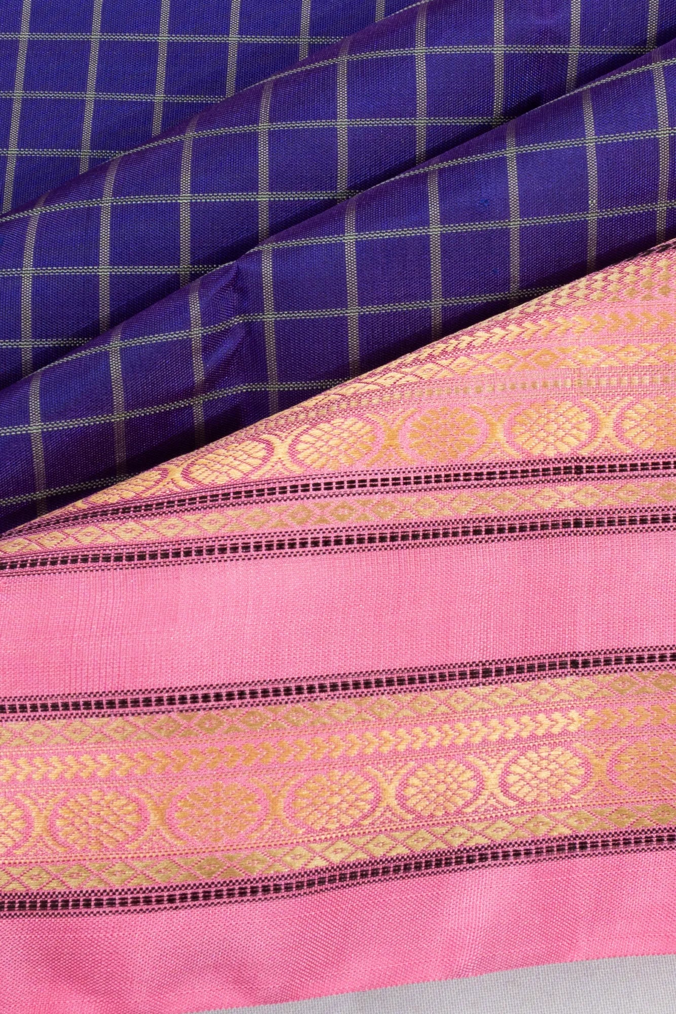 Kanchipuram Silk Checks Dark Blue Saree