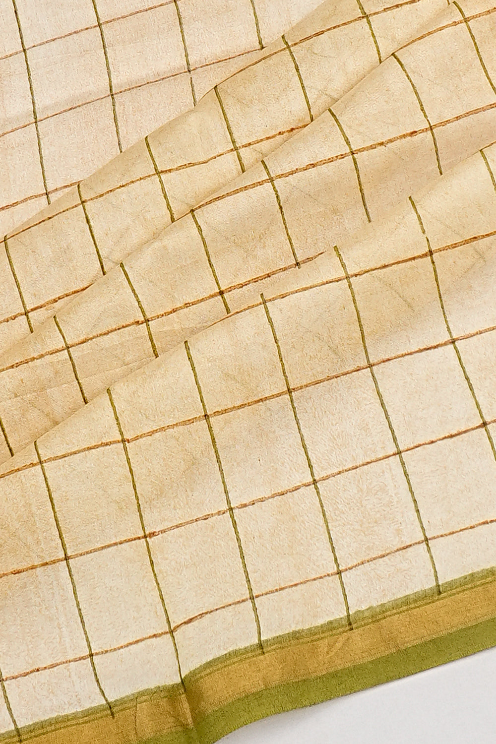 Chanderi Cotton Checks White And Green Saree