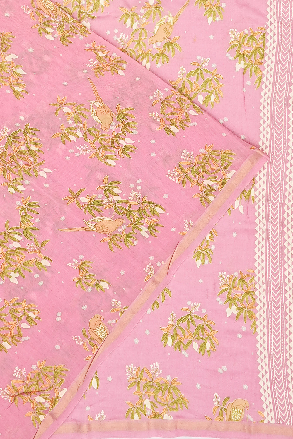 Chanderi Cotton Floral Printed Pink Saree 1214962033