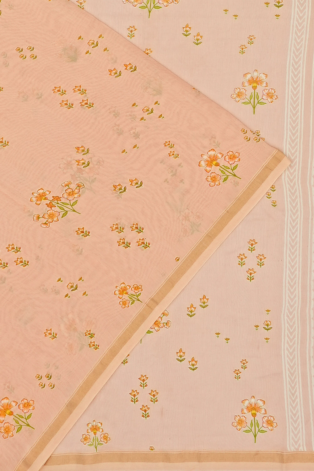 Chanderi Cotton Floral Printed Pastel Orange Saree 1214962036