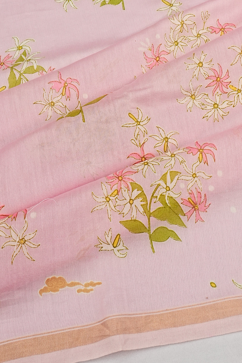 Chanderi Cotton Floral Printed Baby Pink Saree 1214962041